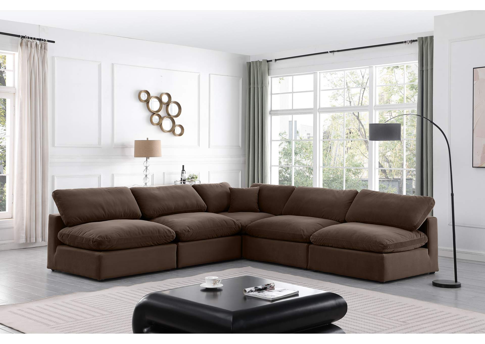 Comfy Brown Velvet Modular Sectional,Meridian Furniture