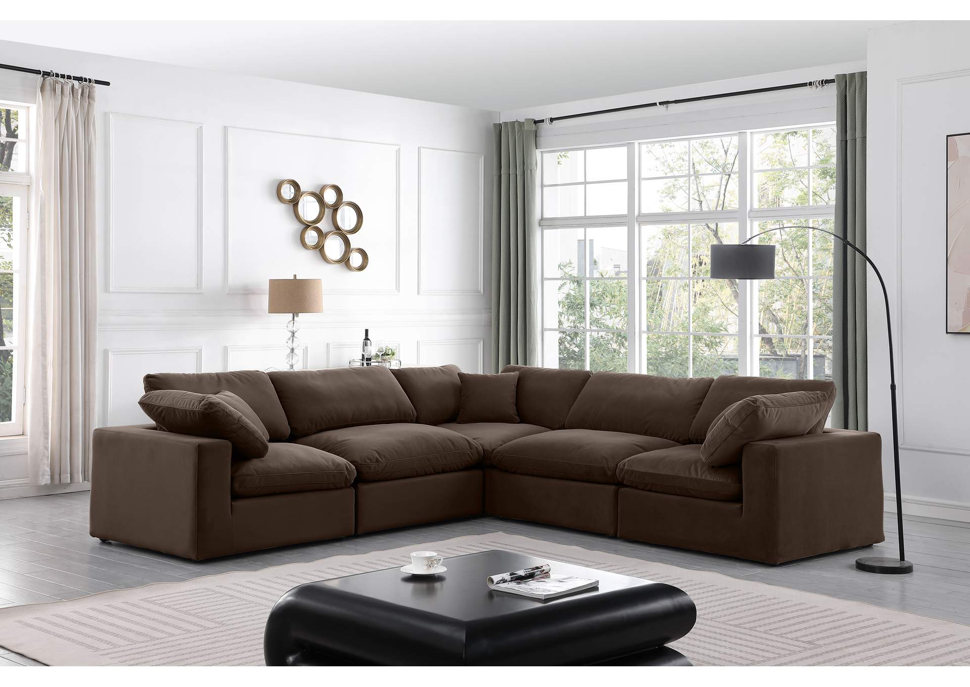 Comfy Brown Velvet Modular Sectional,Meridian Furniture