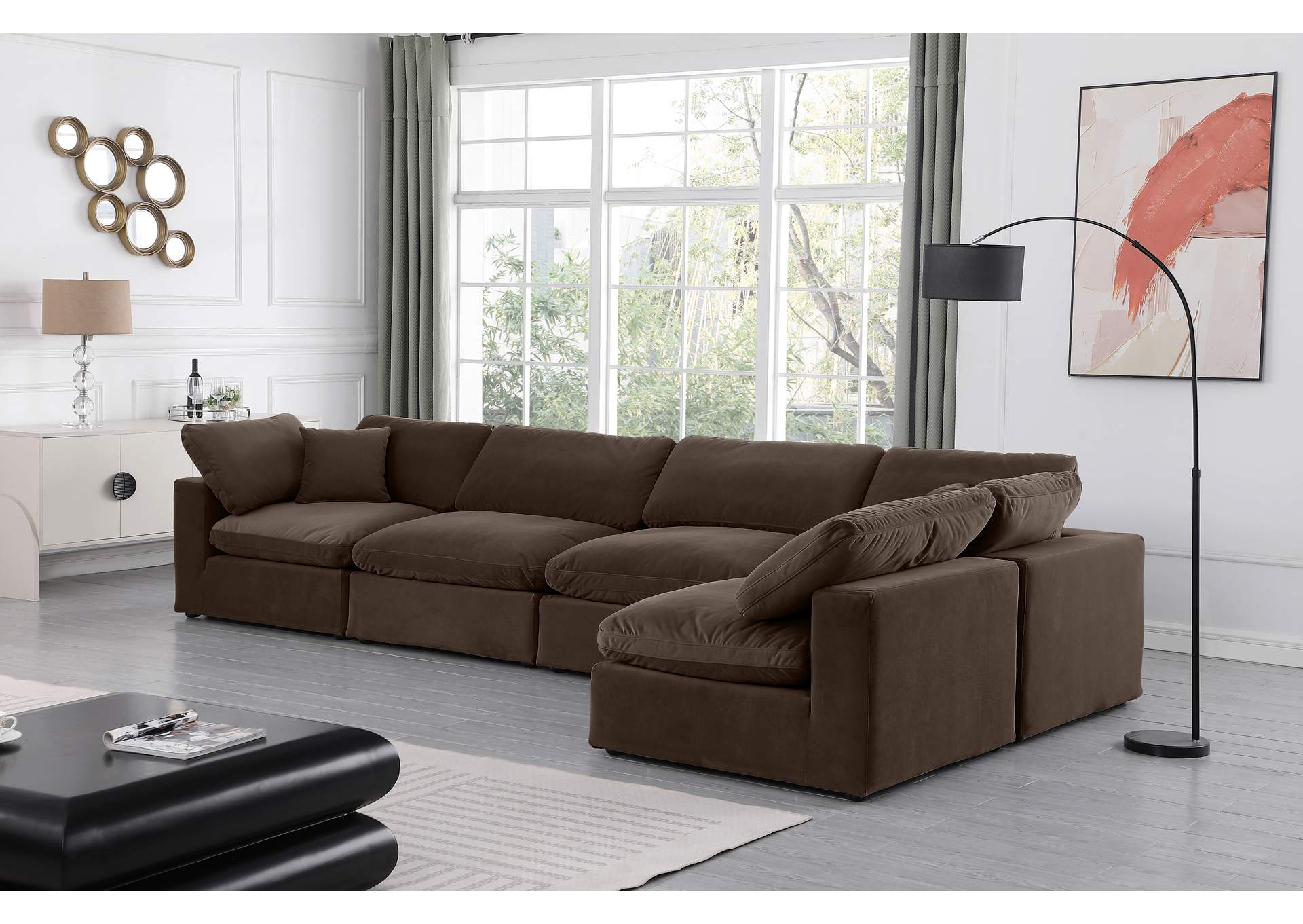 Comfy Brown Velvet Modular Sectional,Meridian Furniture