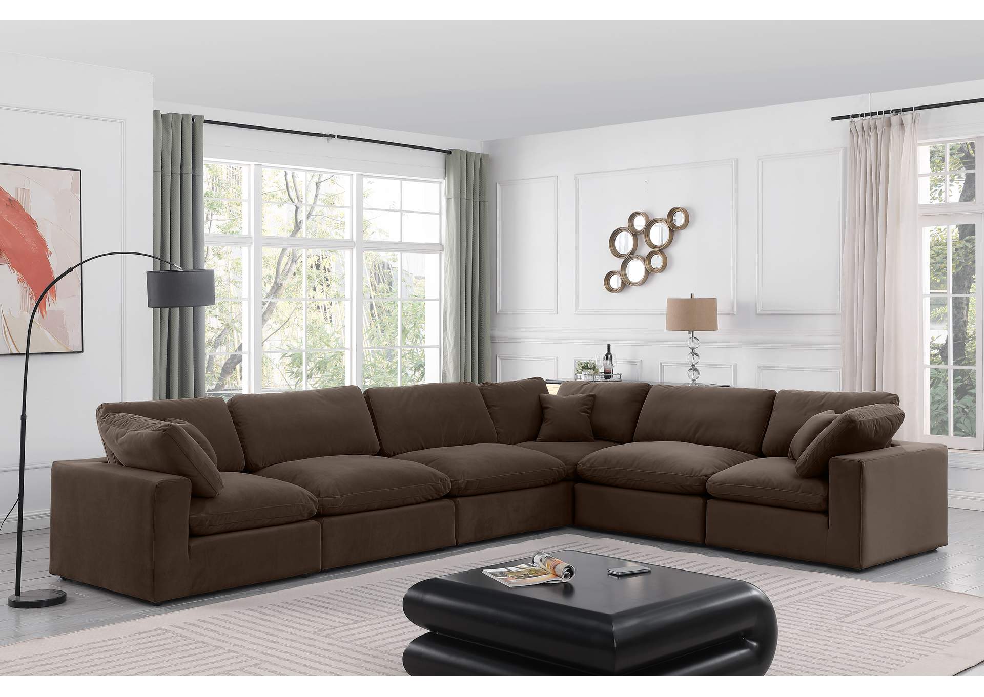 Comfy Brown Velvet Modular Sectional,Meridian Furniture
