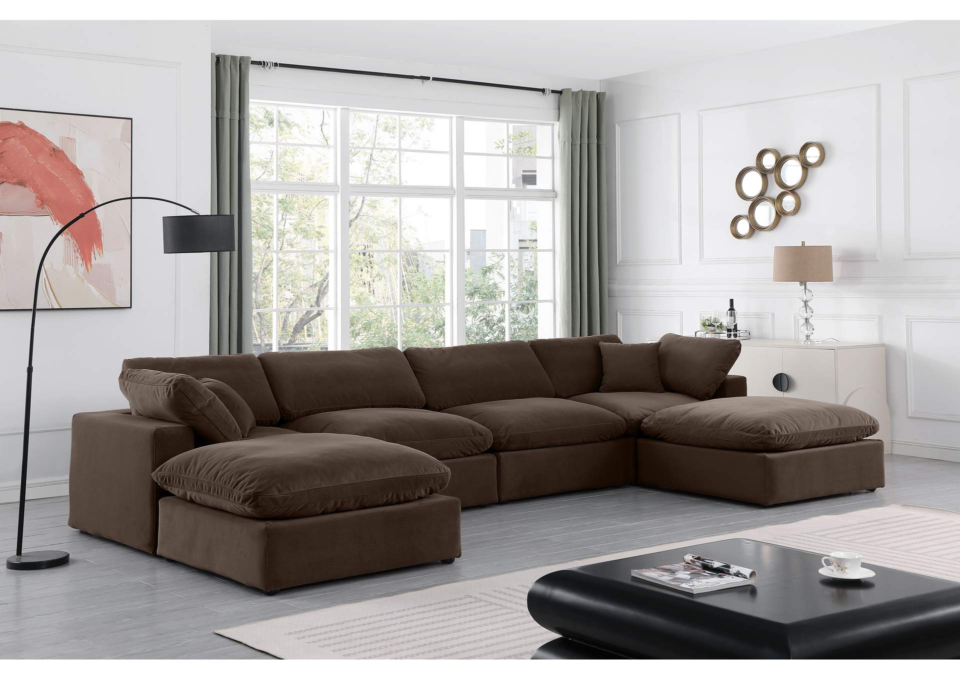 Comfy Brown Velvet Modular Sectional,Meridian Furniture