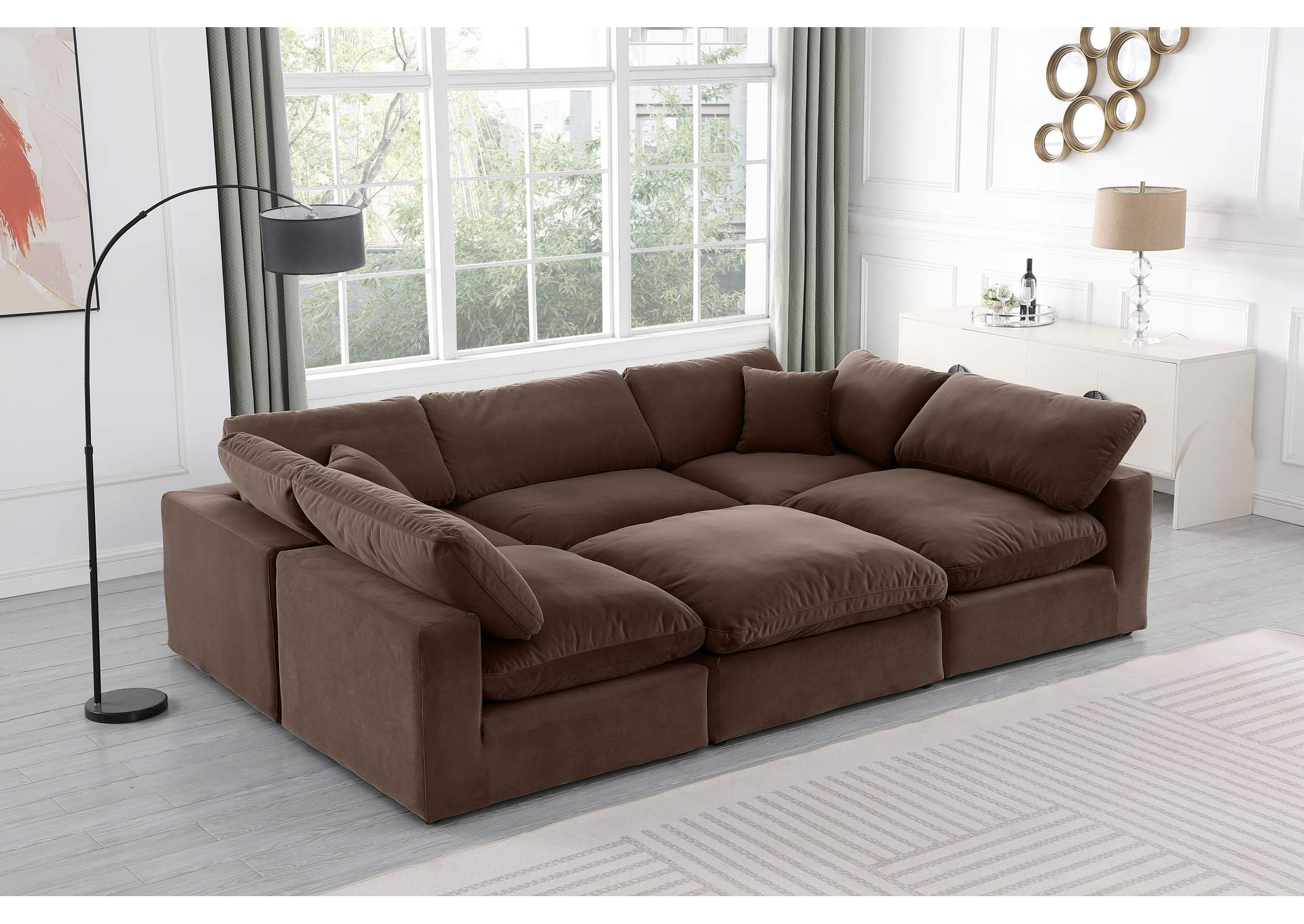 Comfy Brown Velvet Modular Sectional,Meridian Furniture