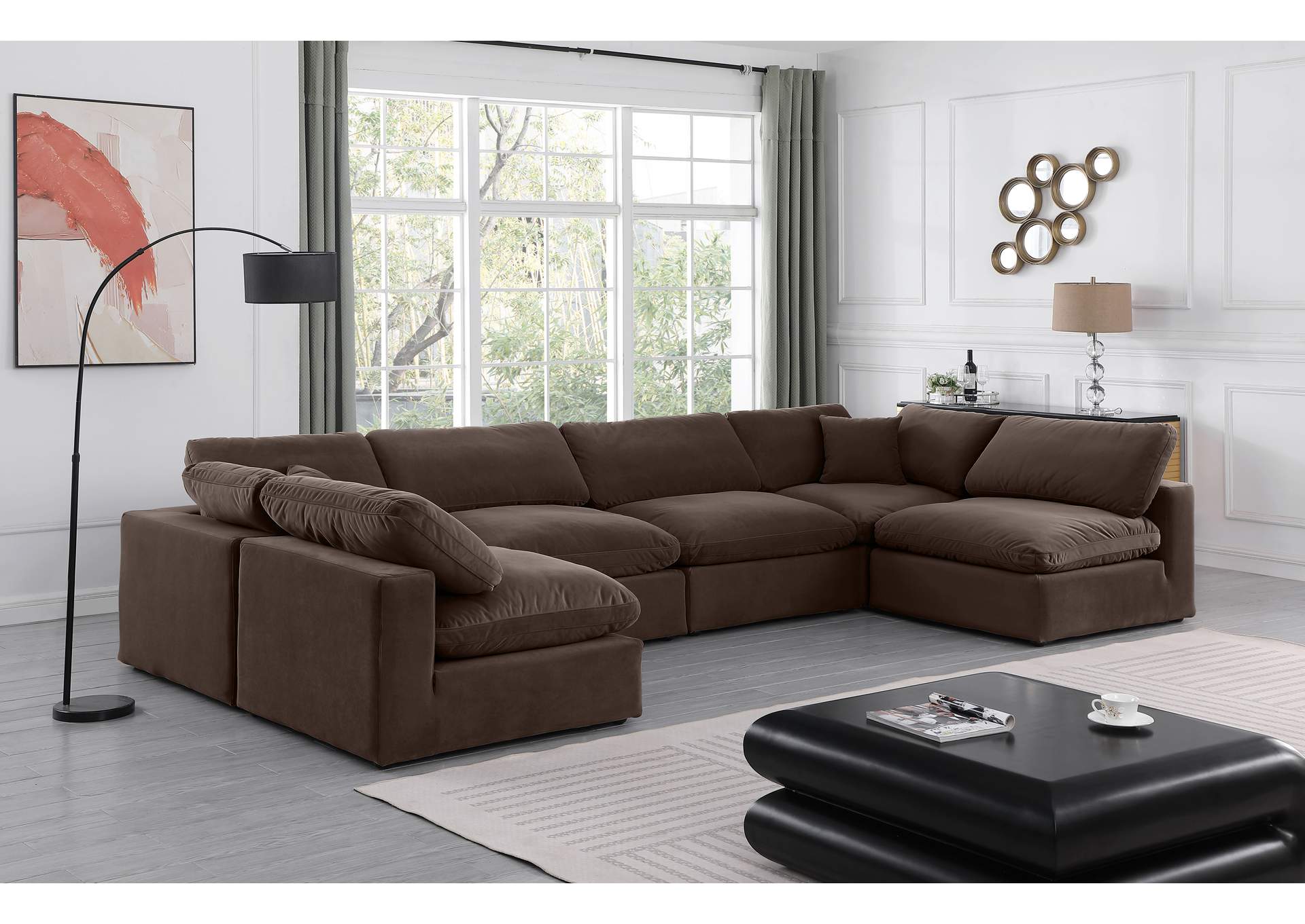 Comfy Brown Velvet Modular Sectional,Meridian Furniture