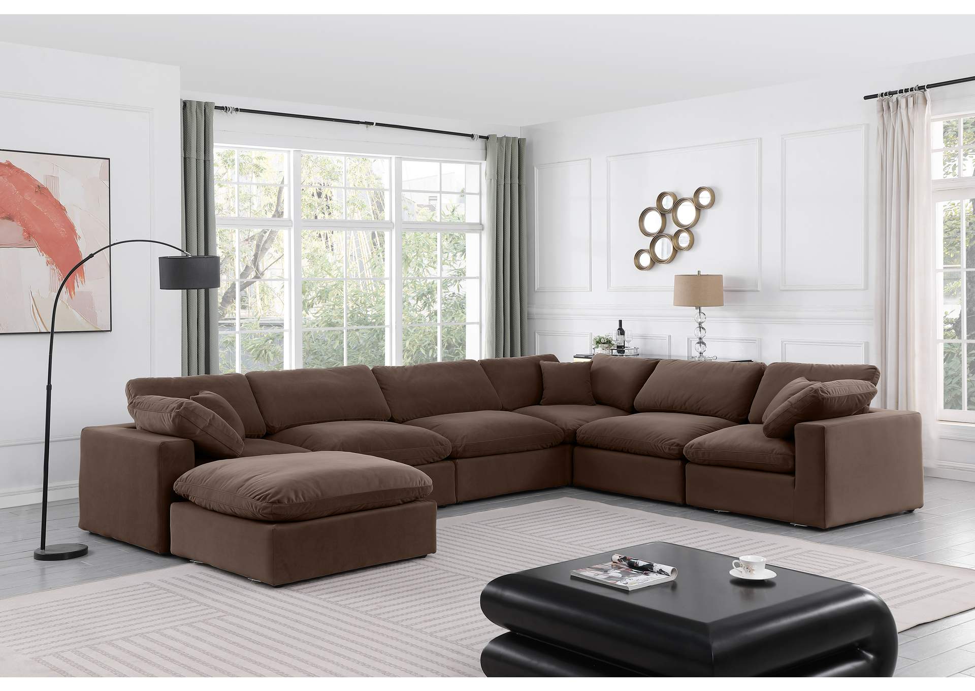 Comfy Brown Velvet Modular Sectional,Meridian Furniture