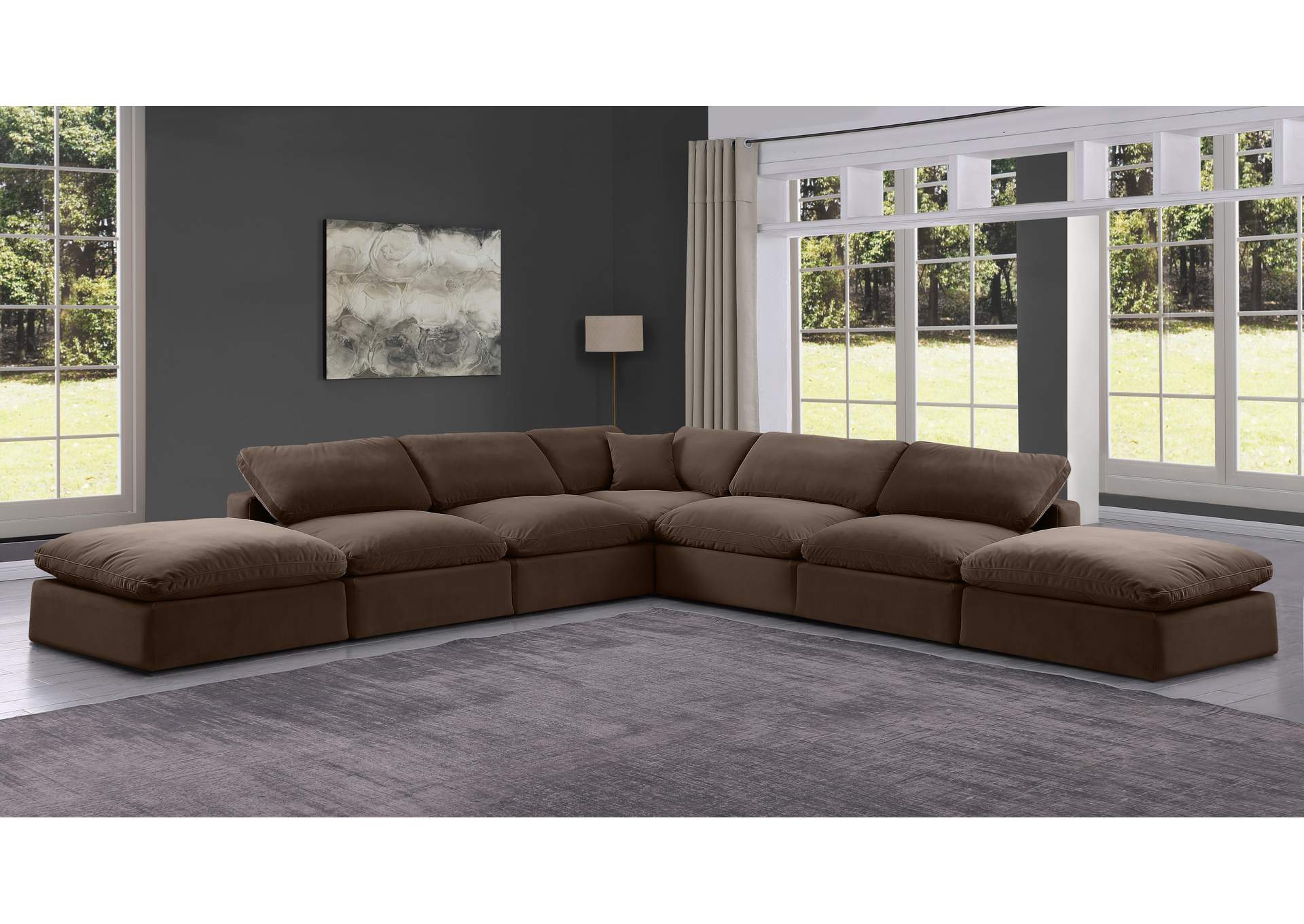 Comfy Brown Velvet Modular Sectional,Meridian Furniture