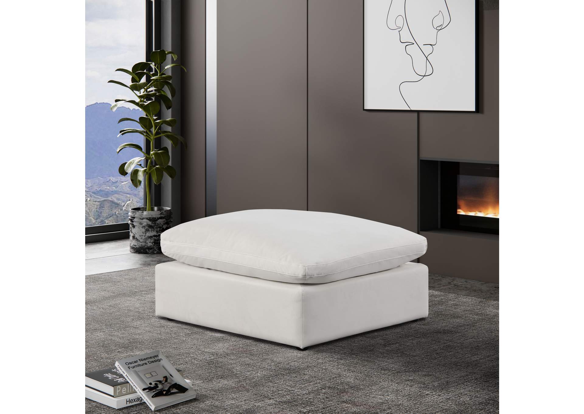 Comfy Cream Velvet Modular Ottoman,Meridian Furniture