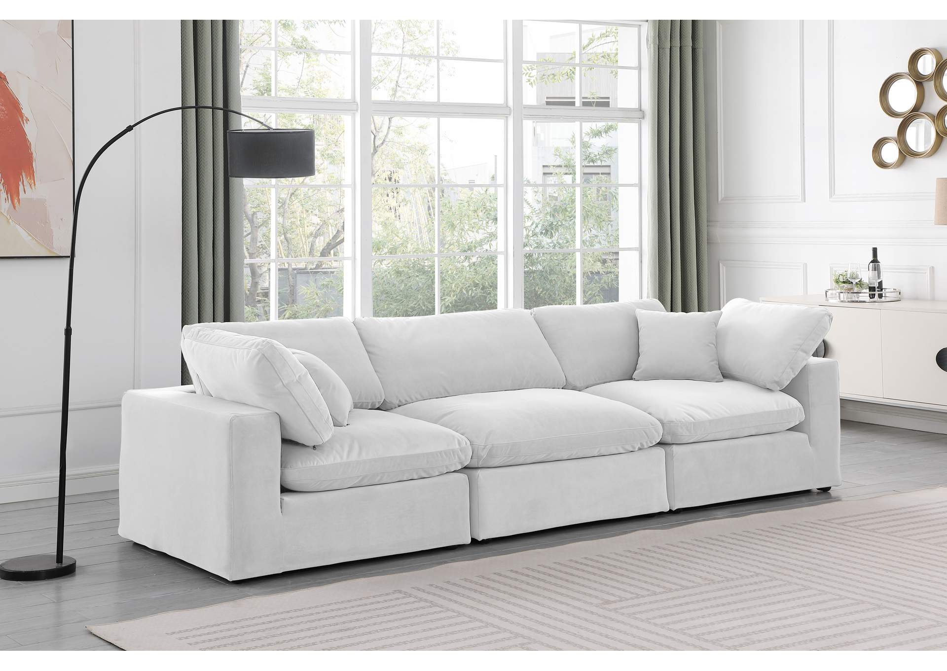 Comfy Cream Velvet Modular Sofa,Meridian Furniture