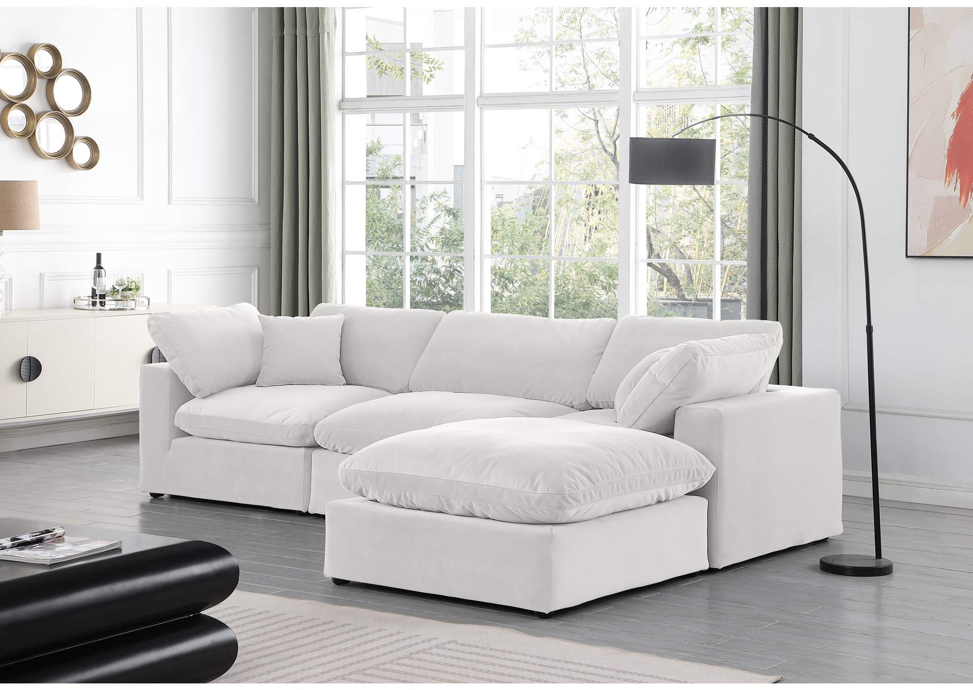 Comfy Cream Velvet Modular Sectional,Meridian Furniture