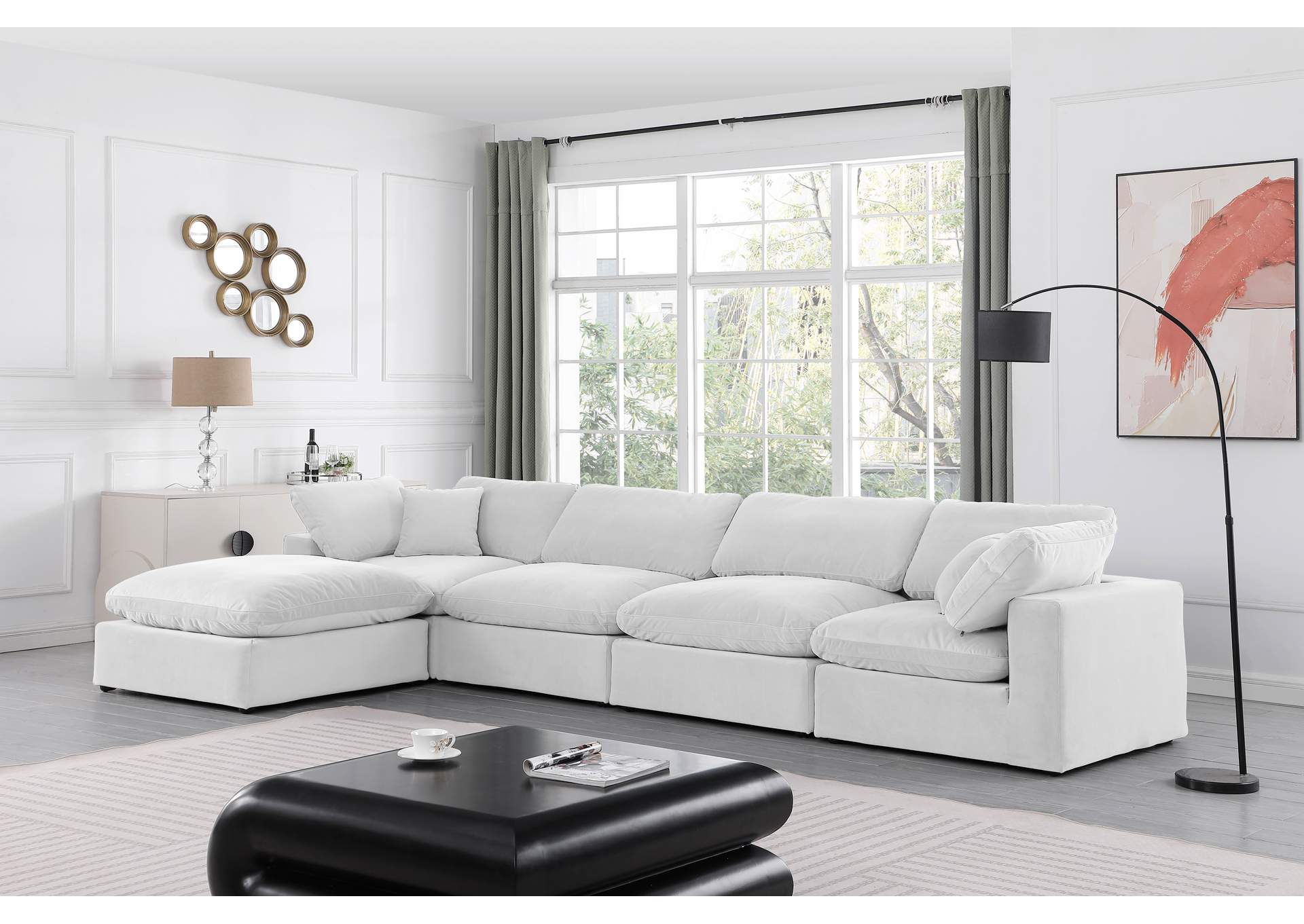 Comfy Cream Velvet Modular Sectional,Meridian Furniture