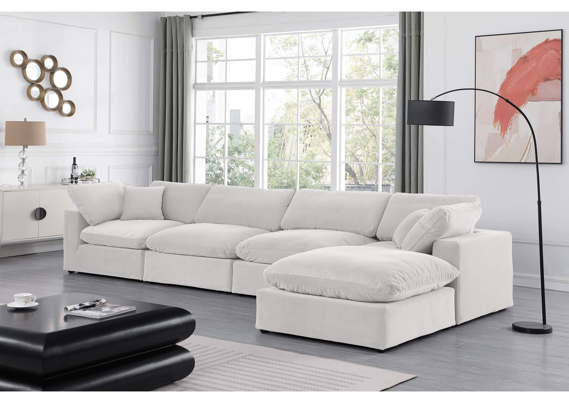 Comfy Cream Velvet Modular Sectional,Meridian Furniture