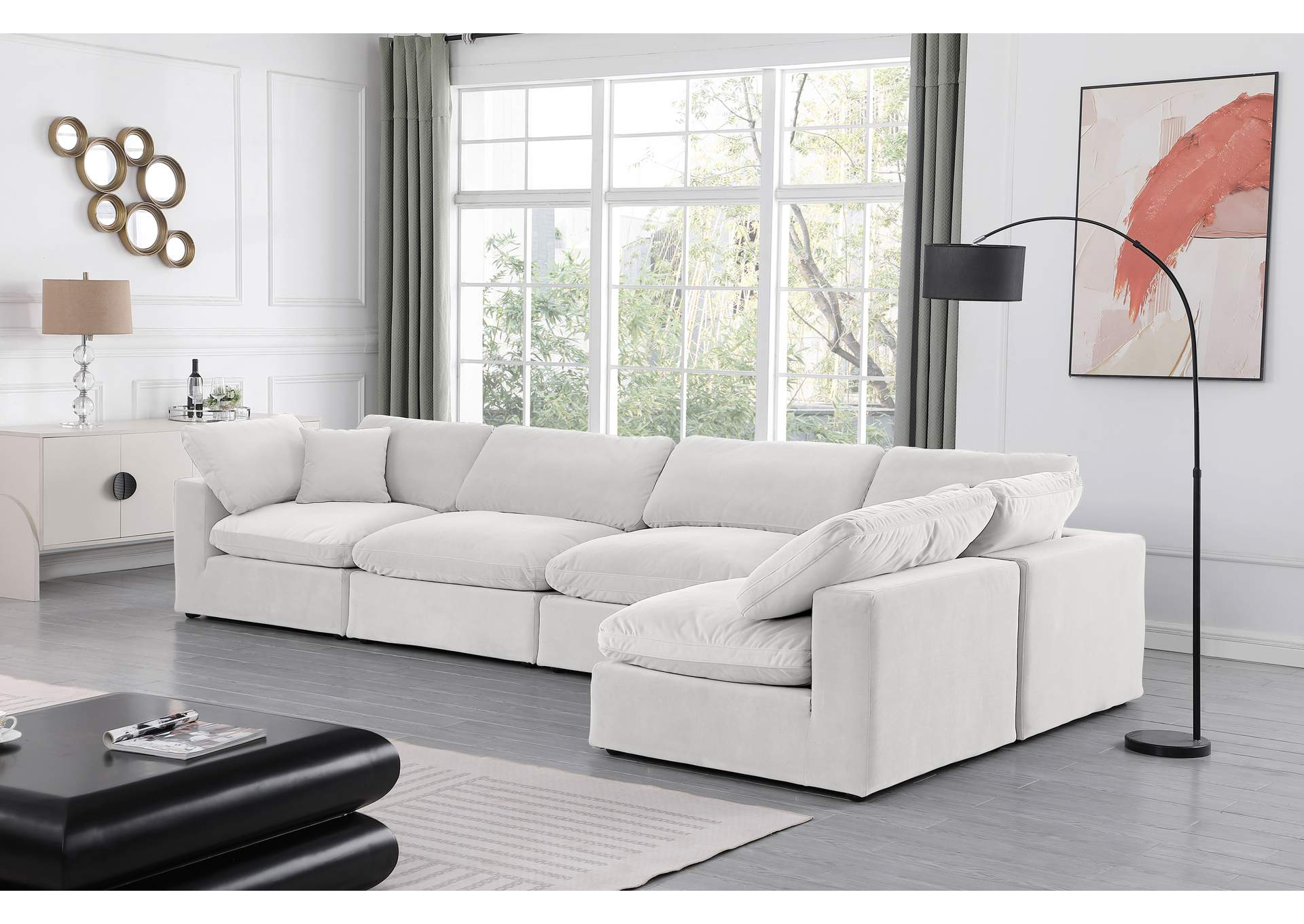 Comfy Cream Velvet Modular Sectional,Meridian Furniture