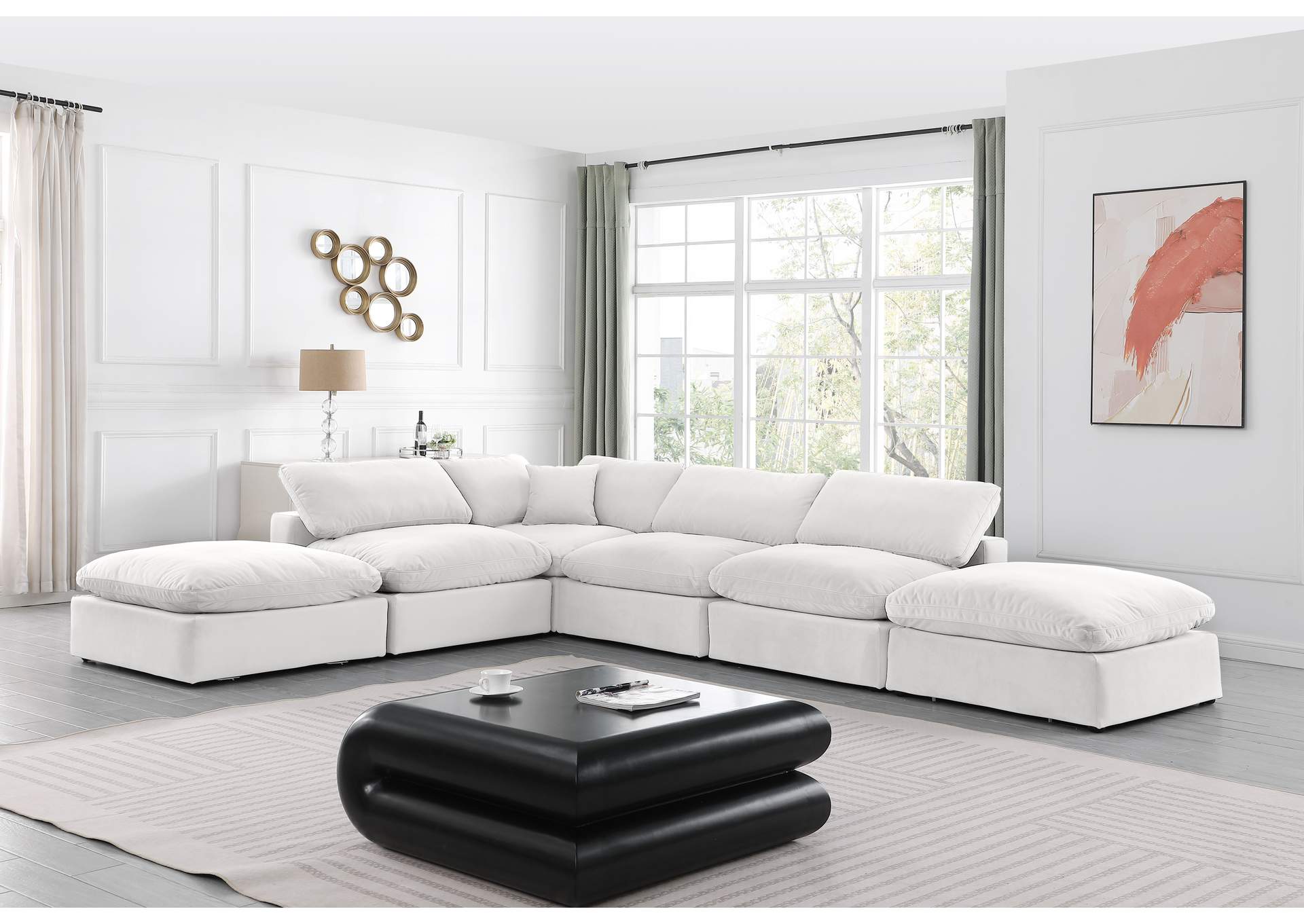 Comfy Cream Velvet Modular Sectional,Meridian Furniture