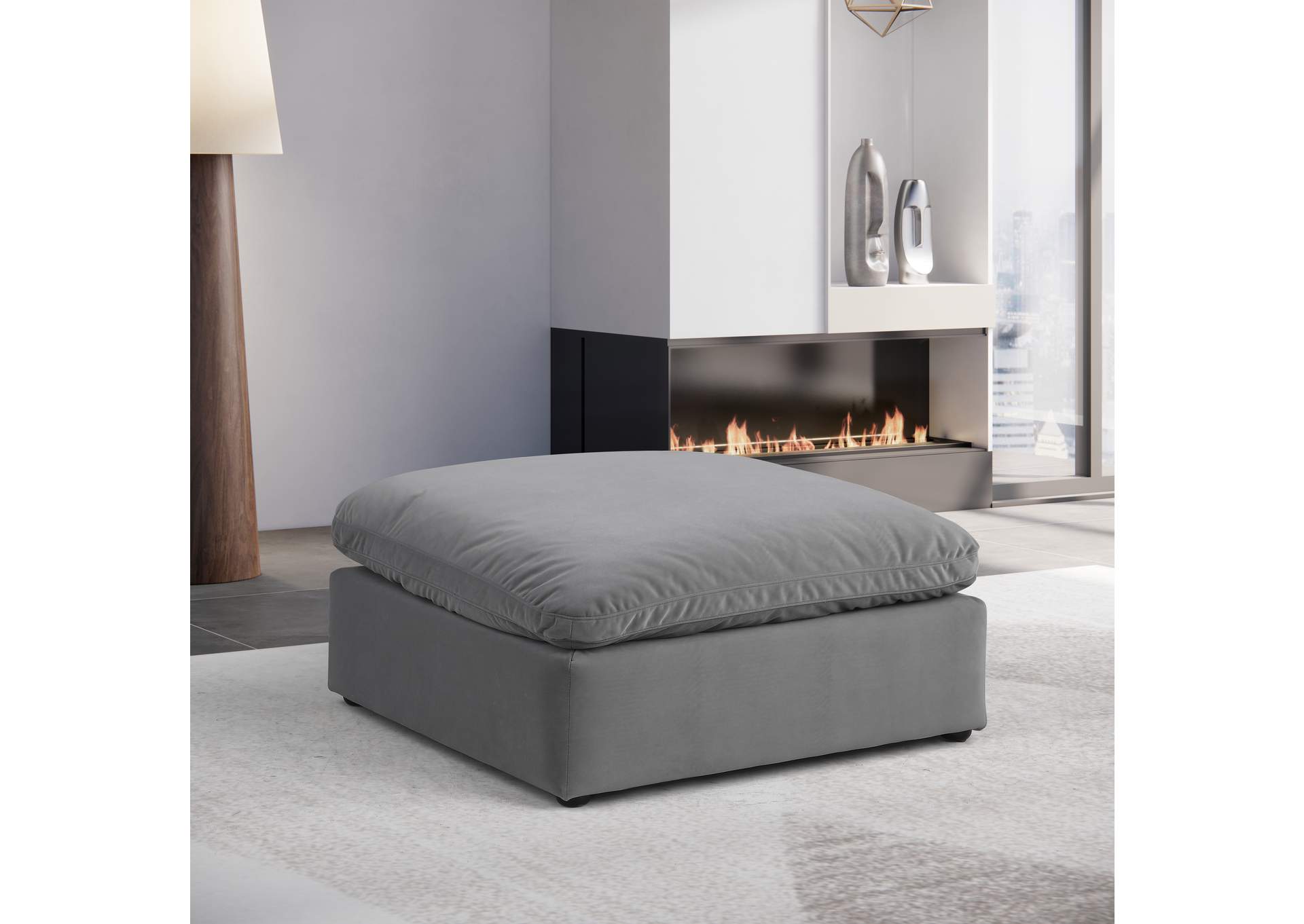 Comfy Grey Velvet Modular Ottoman,Meridian Furniture