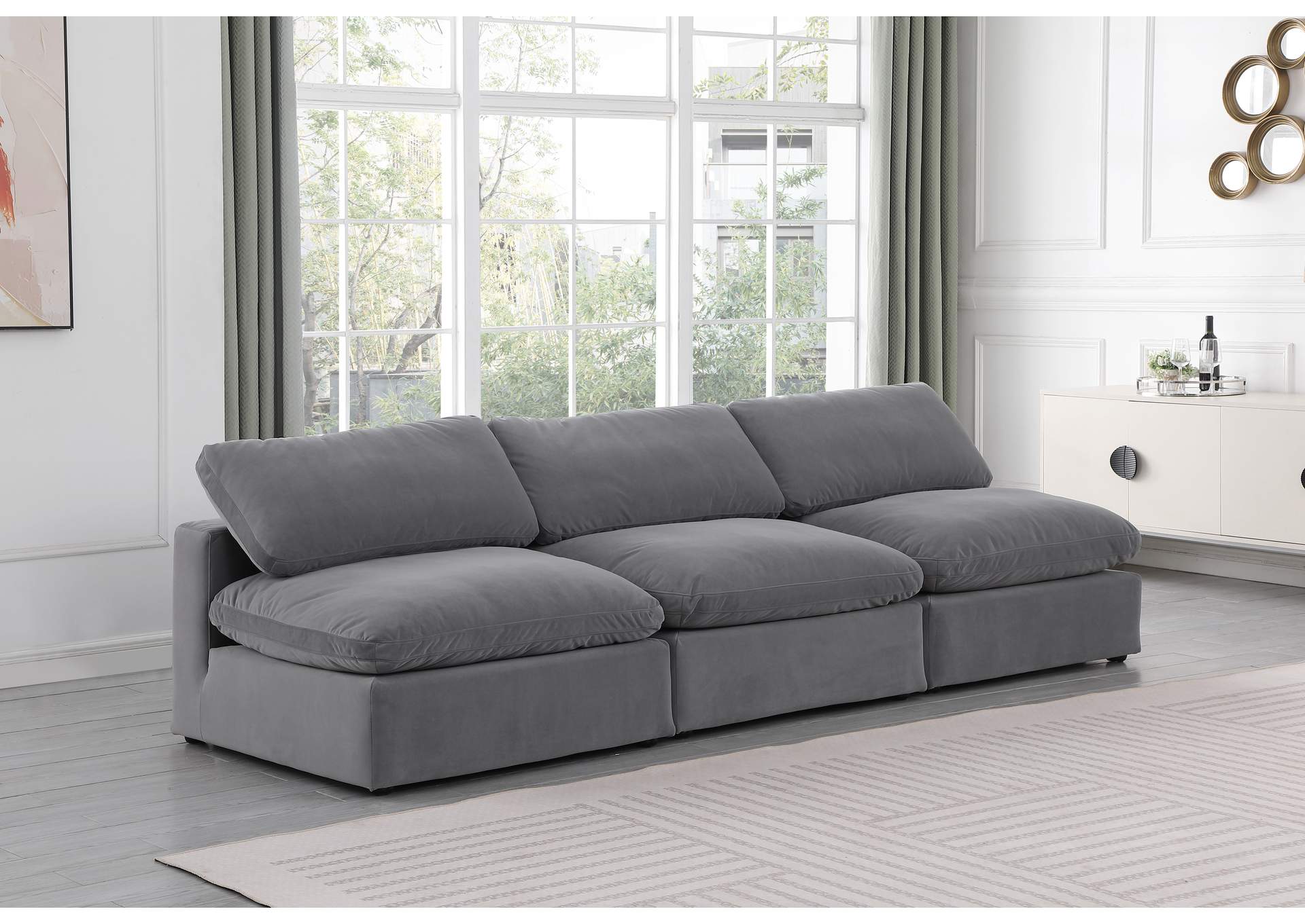 Comfy Grey Velvet Modular Sofa,Meridian Furniture