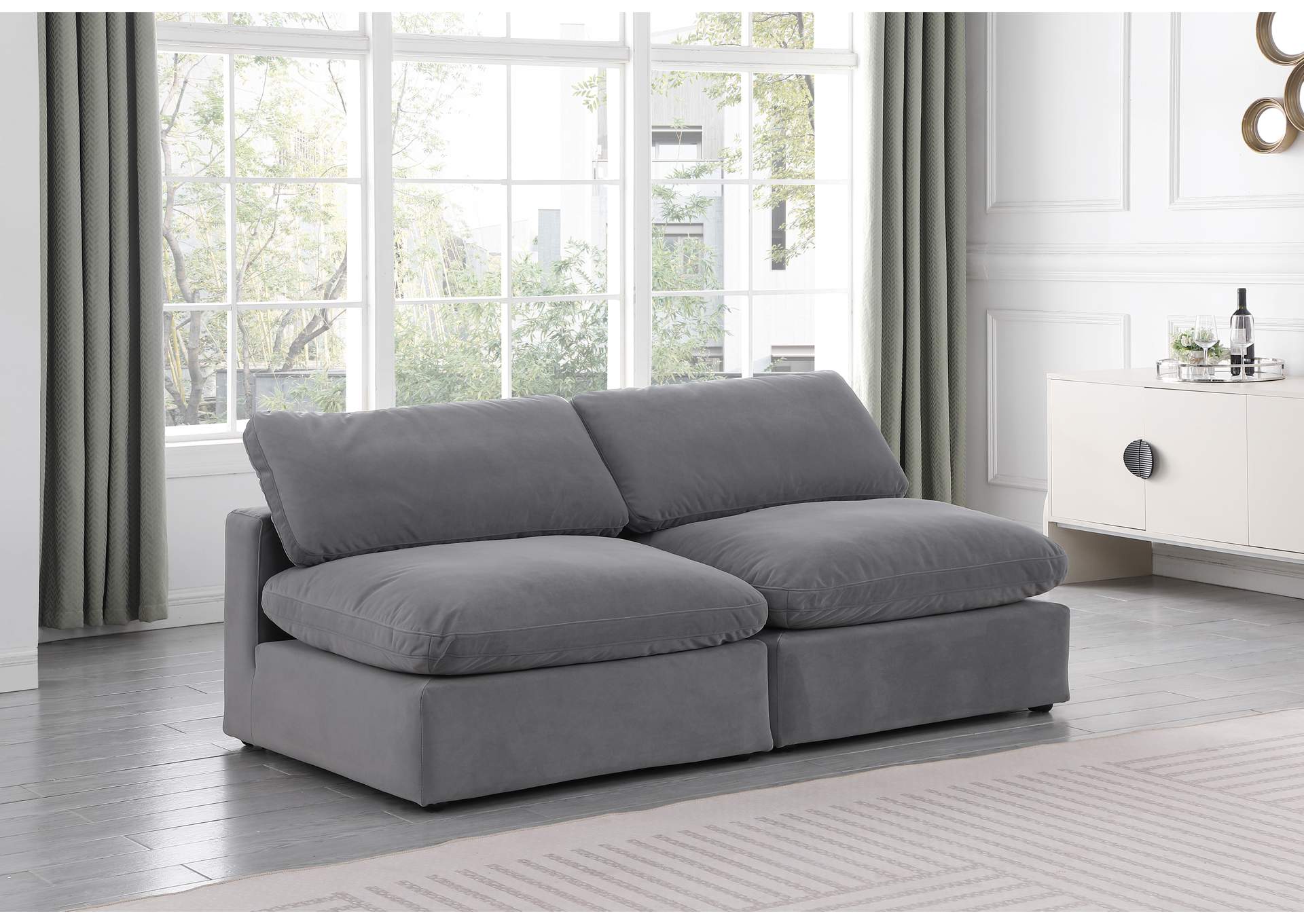 Comfy Grey Velvet Modular Sofa,Meridian Furniture