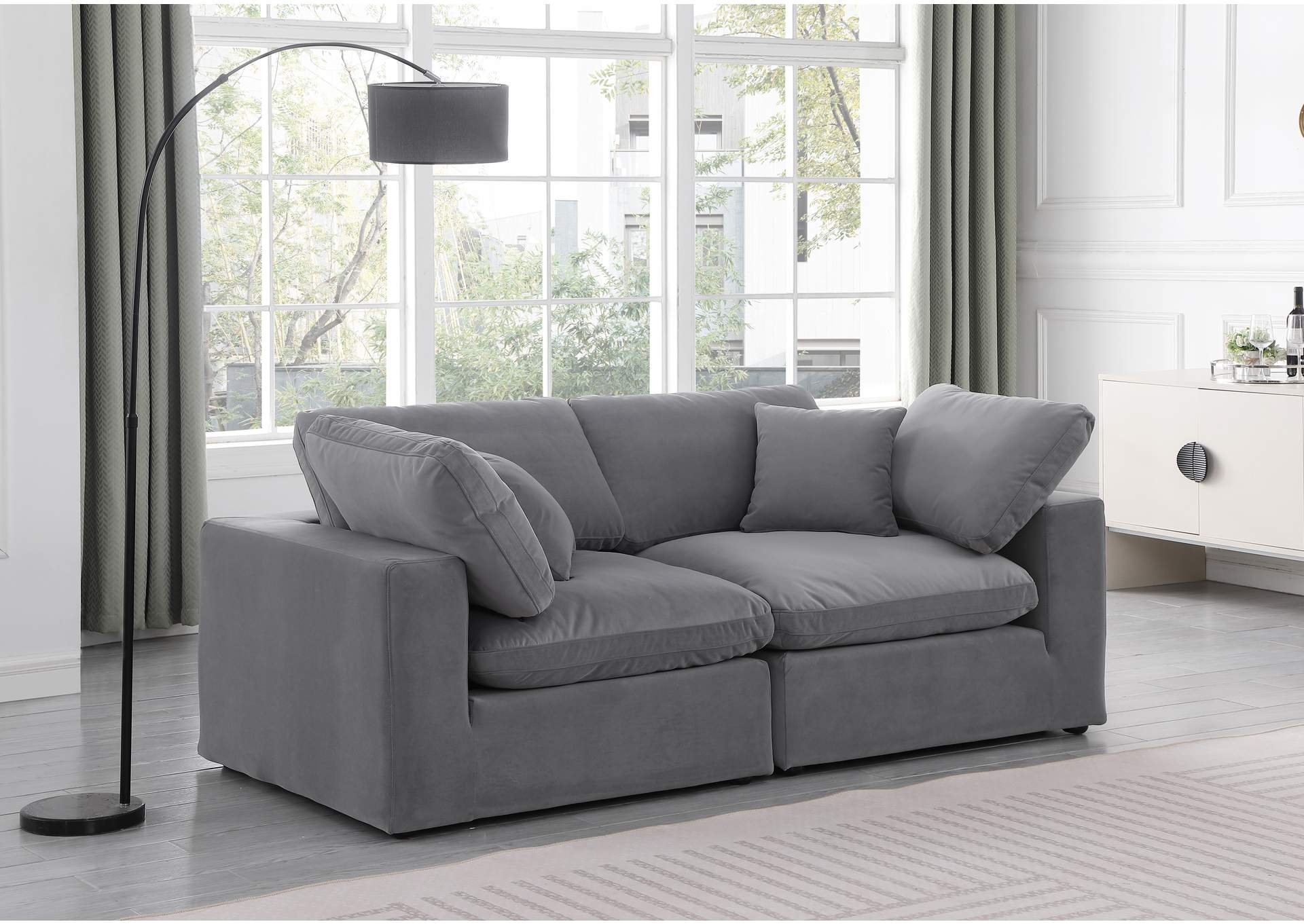 Comfy Grey Velvet Modular Sofa,Meridian Furniture
