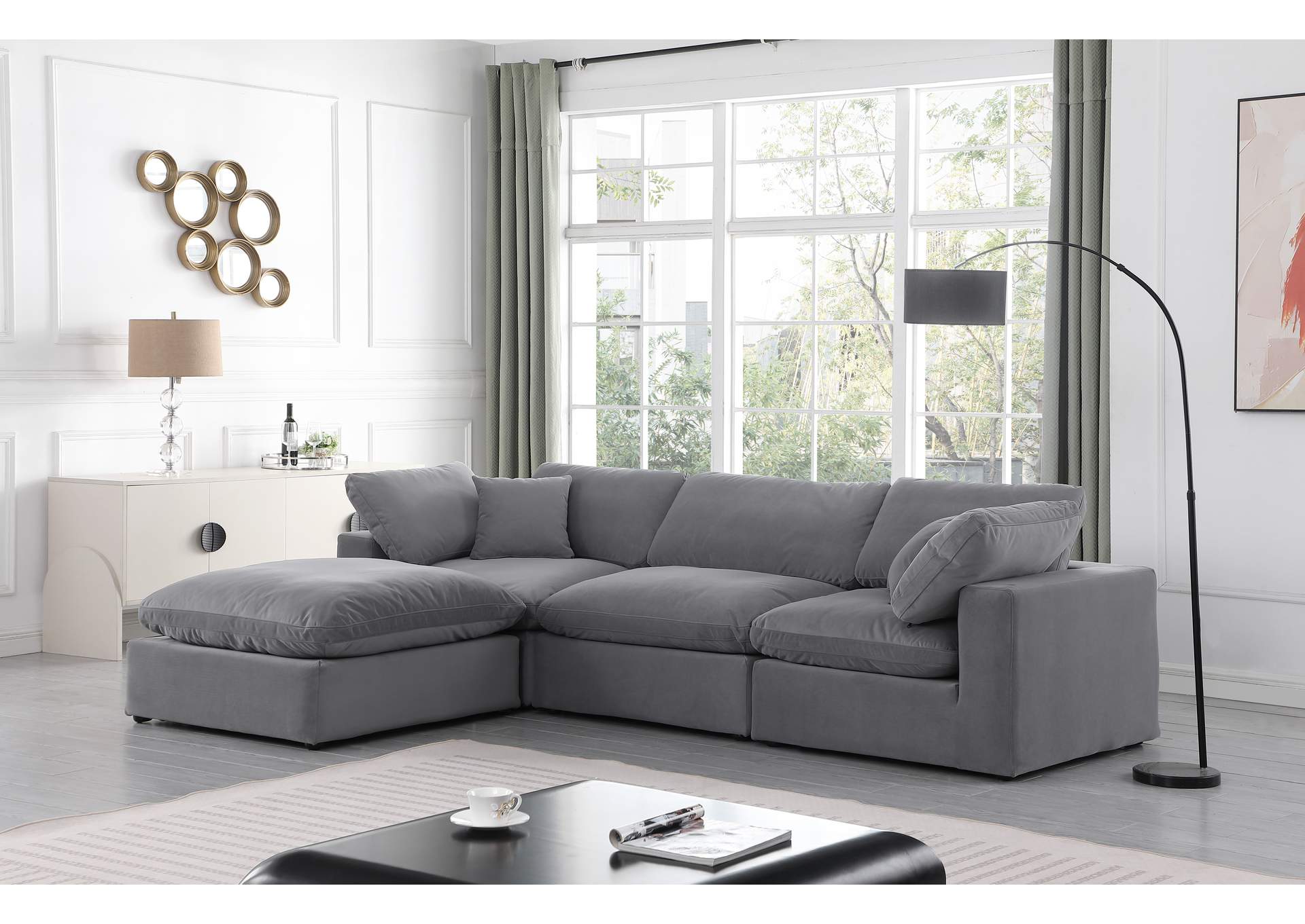 Comfy Grey Velvet Modular Sectional,Meridian Furniture