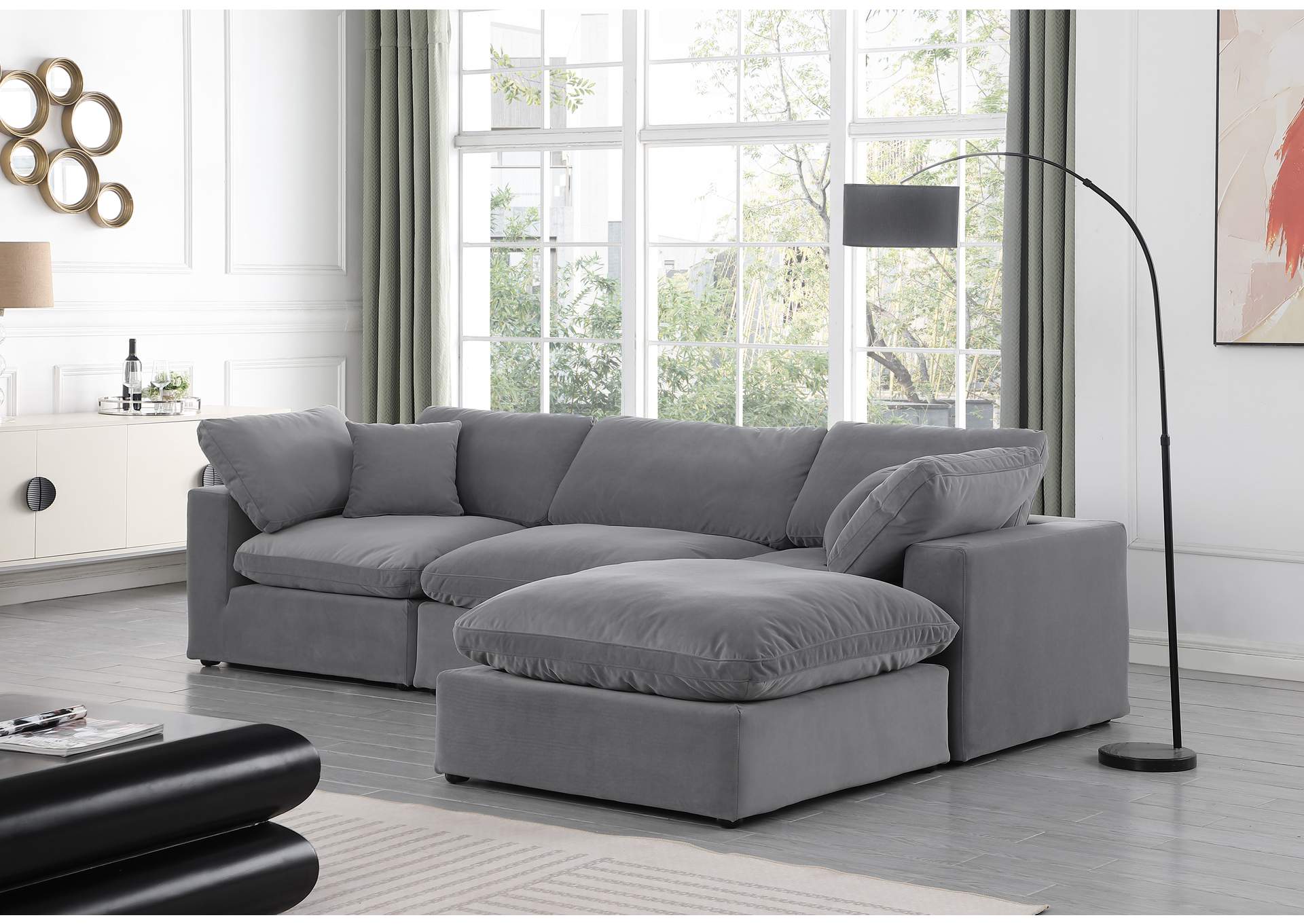 Comfy Grey Velvet Modular Sectional,Meridian Furniture