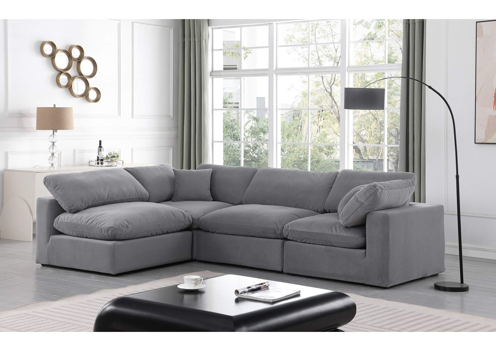 Comfy Grey Velvet Modular Sectional,Meridian Furniture
