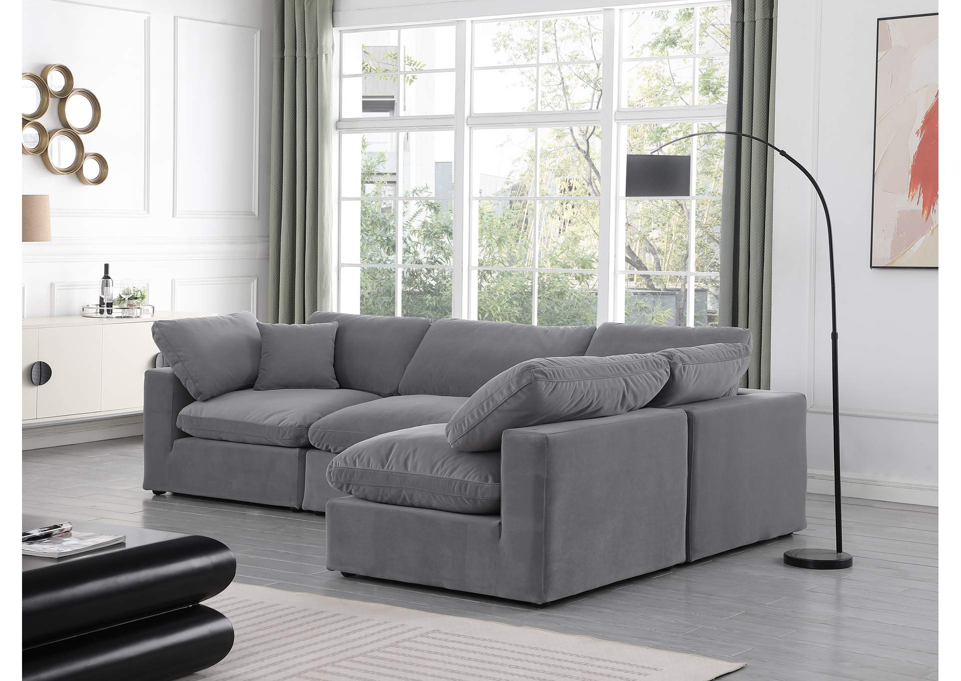 Comfy Grey Velvet Modular Sectional,Meridian Furniture