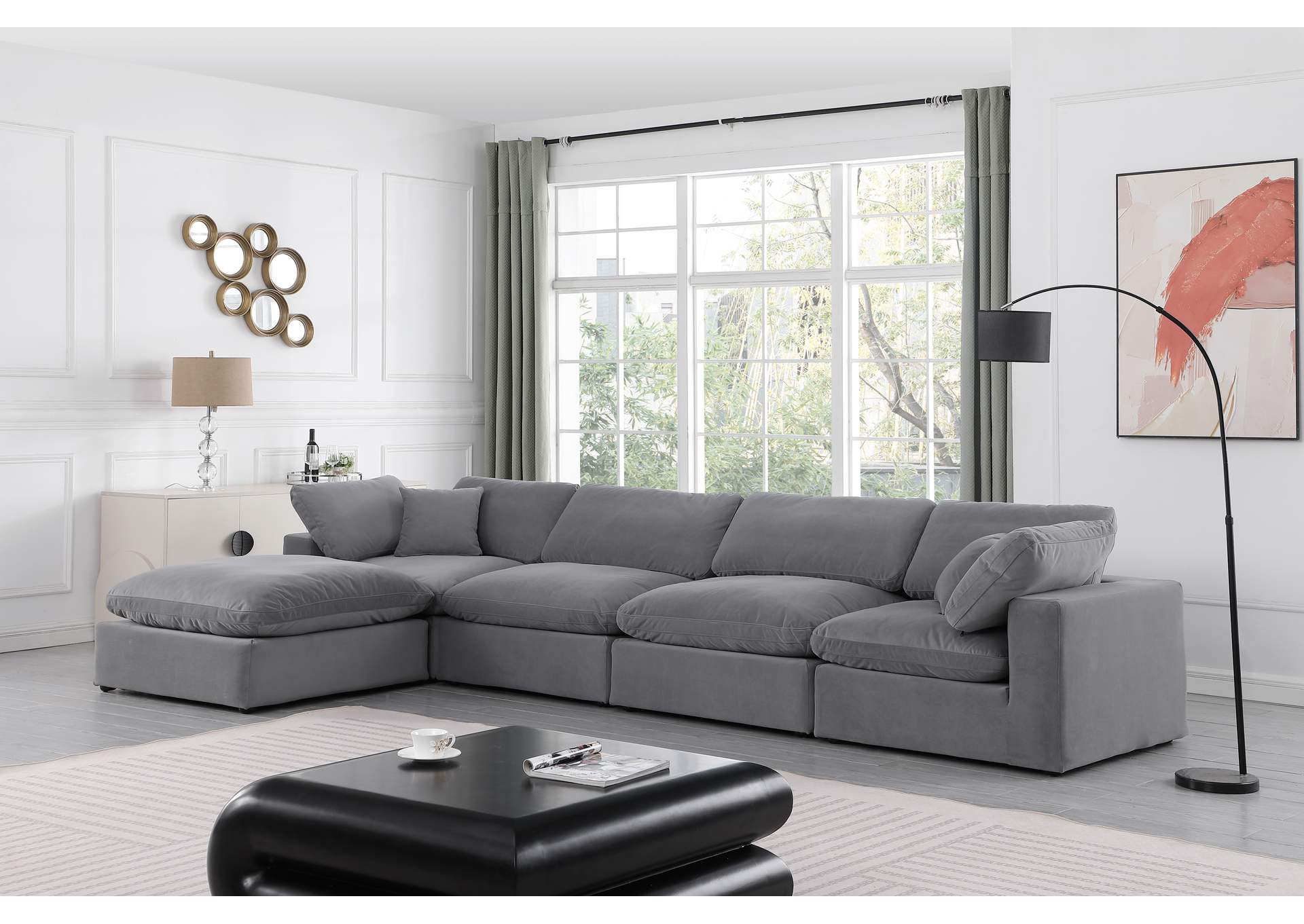 Comfy Grey Velvet Modular Sectional,Meridian Furniture