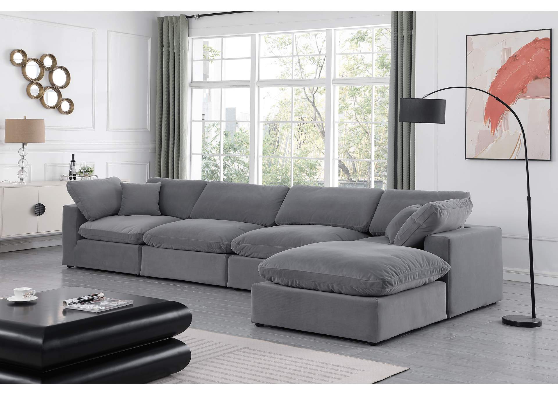 Comfy Grey Velvet Modular Sectional,Meridian Furniture
