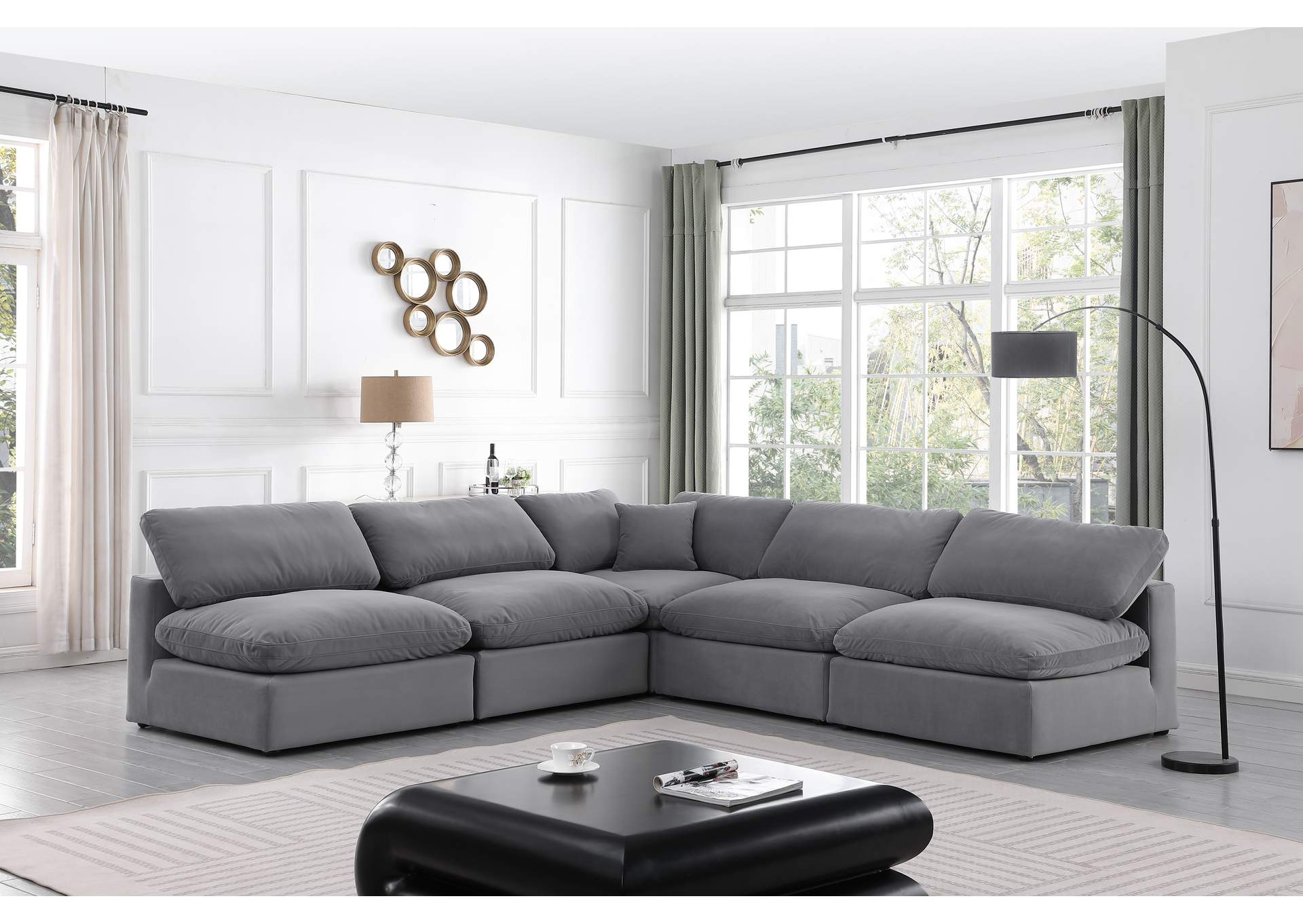 Comfy Grey Velvet Modular Sectional,Meridian Furniture