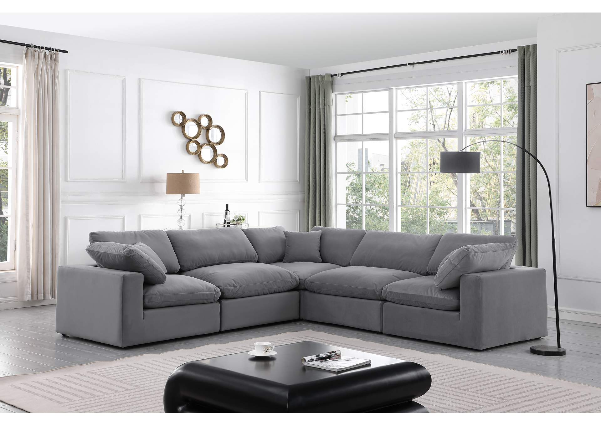 Comfy Grey Velvet Modular Sectional,Meridian Furniture
