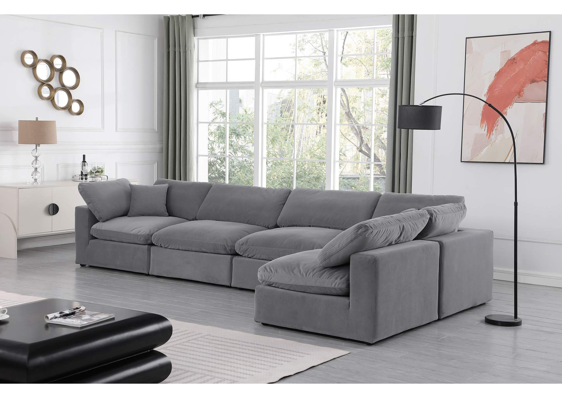 Comfy Grey Velvet Modular Sectional,Meridian Furniture