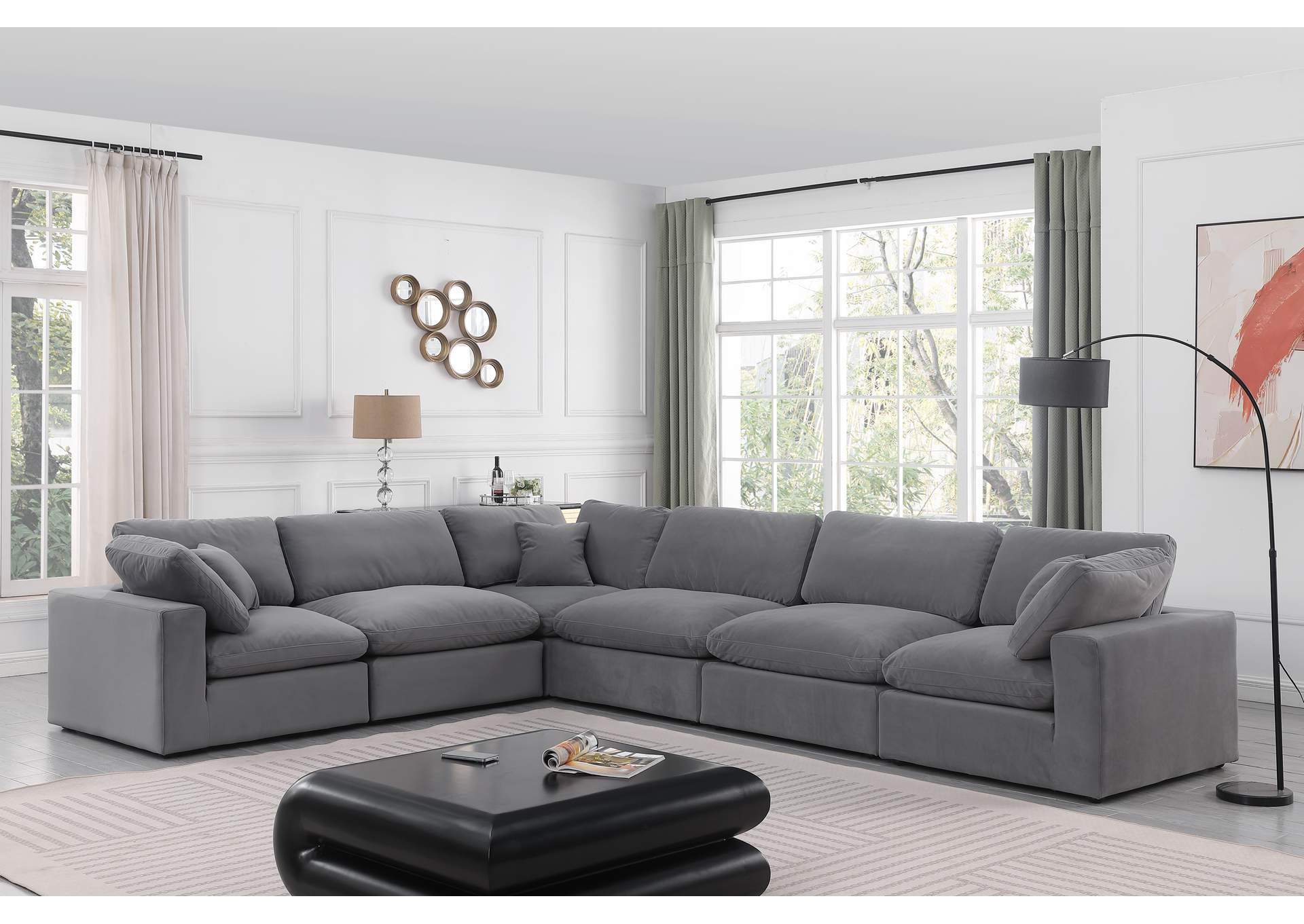 Comfy Grey Velvet Modular Sectional,Meridian Furniture