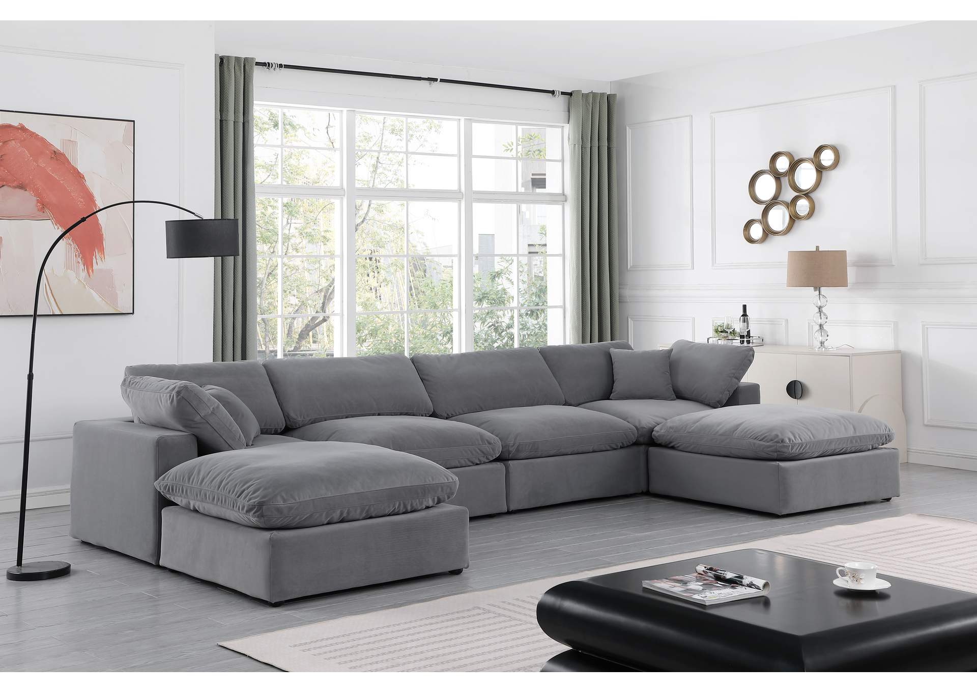 Comfy Grey Velvet Modular Sectional,Meridian Furniture