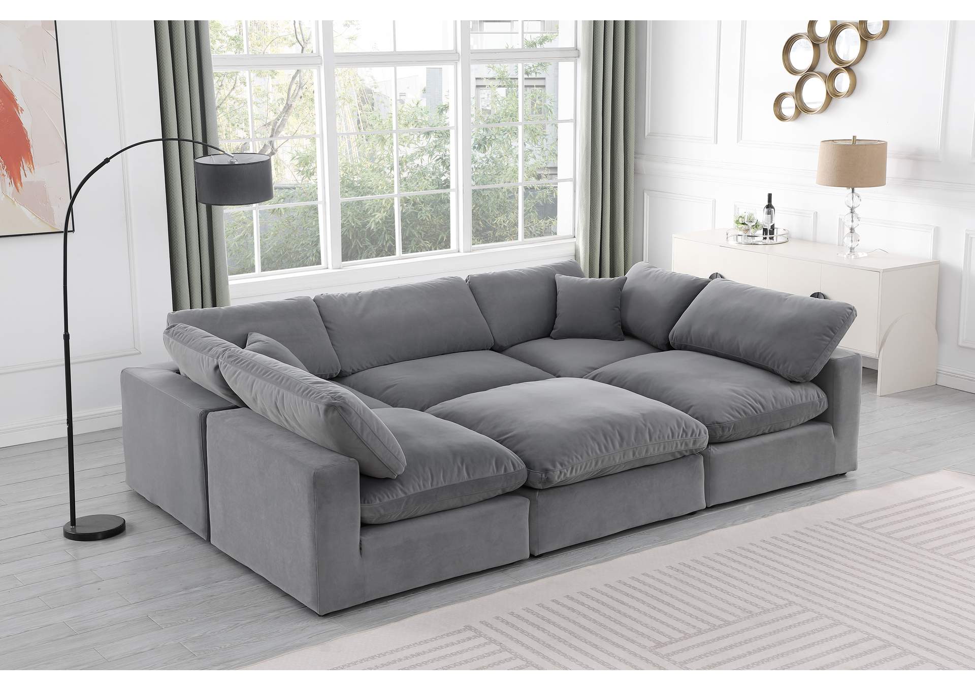 Comfy Grey Velvet Modular Sectional,Meridian Furniture