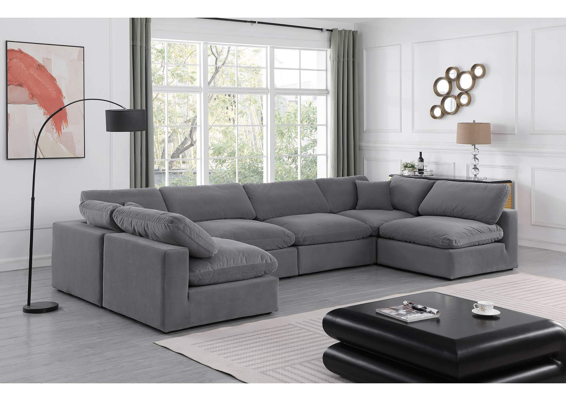 Comfy Grey Velvet Modular Sectional,Meridian Furniture