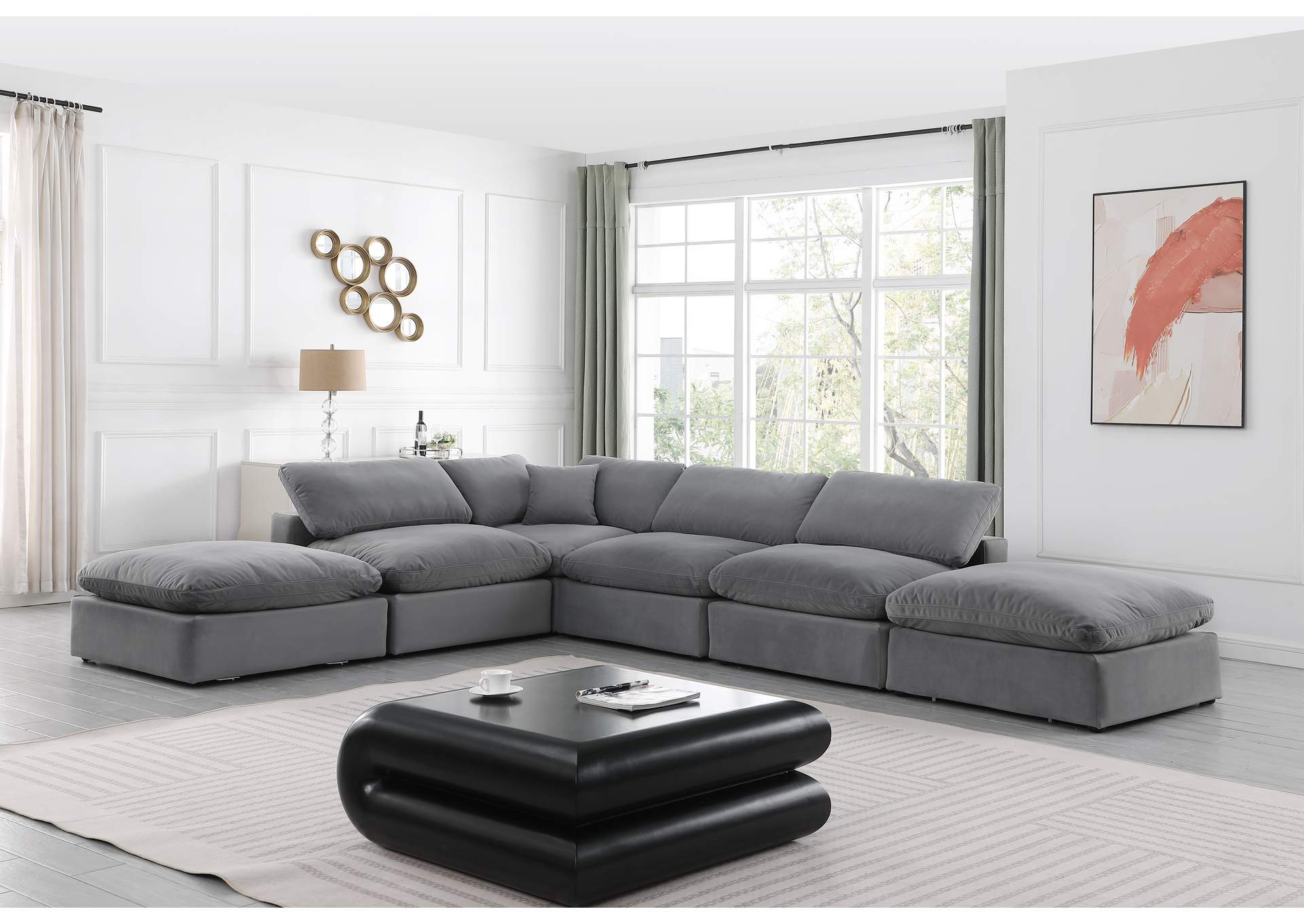 Comfy Grey Velvet Modular Sectional,Meridian Furniture
