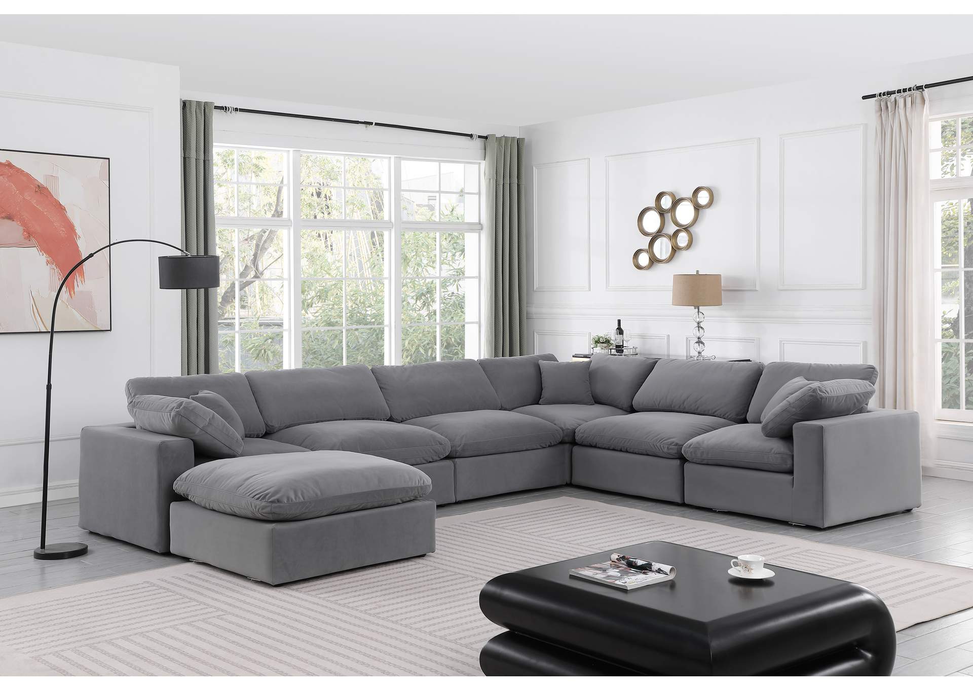 Comfy Grey Velvet Modular Sectional,Meridian Furniture