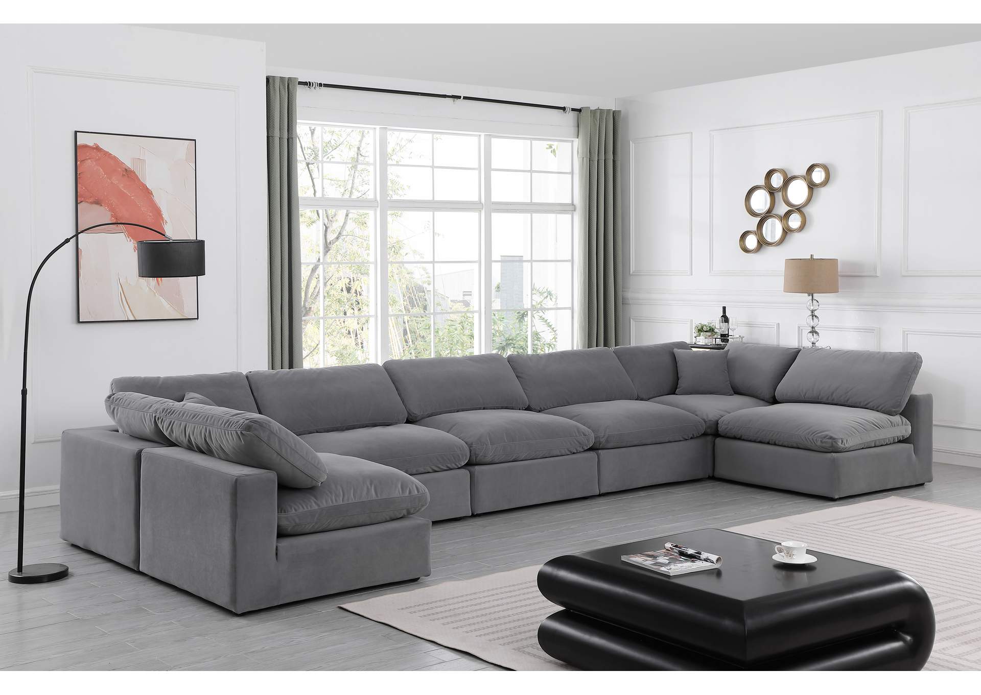 Comfy Grey Velvet Modular Sectional,Meridian Furniture