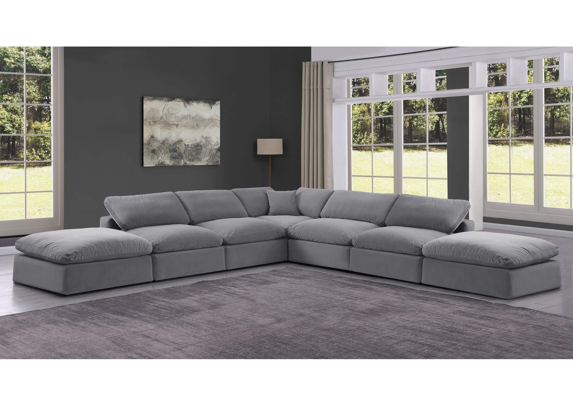 Comfy Grey Velvet Modular Sectional,Meridian Furniture