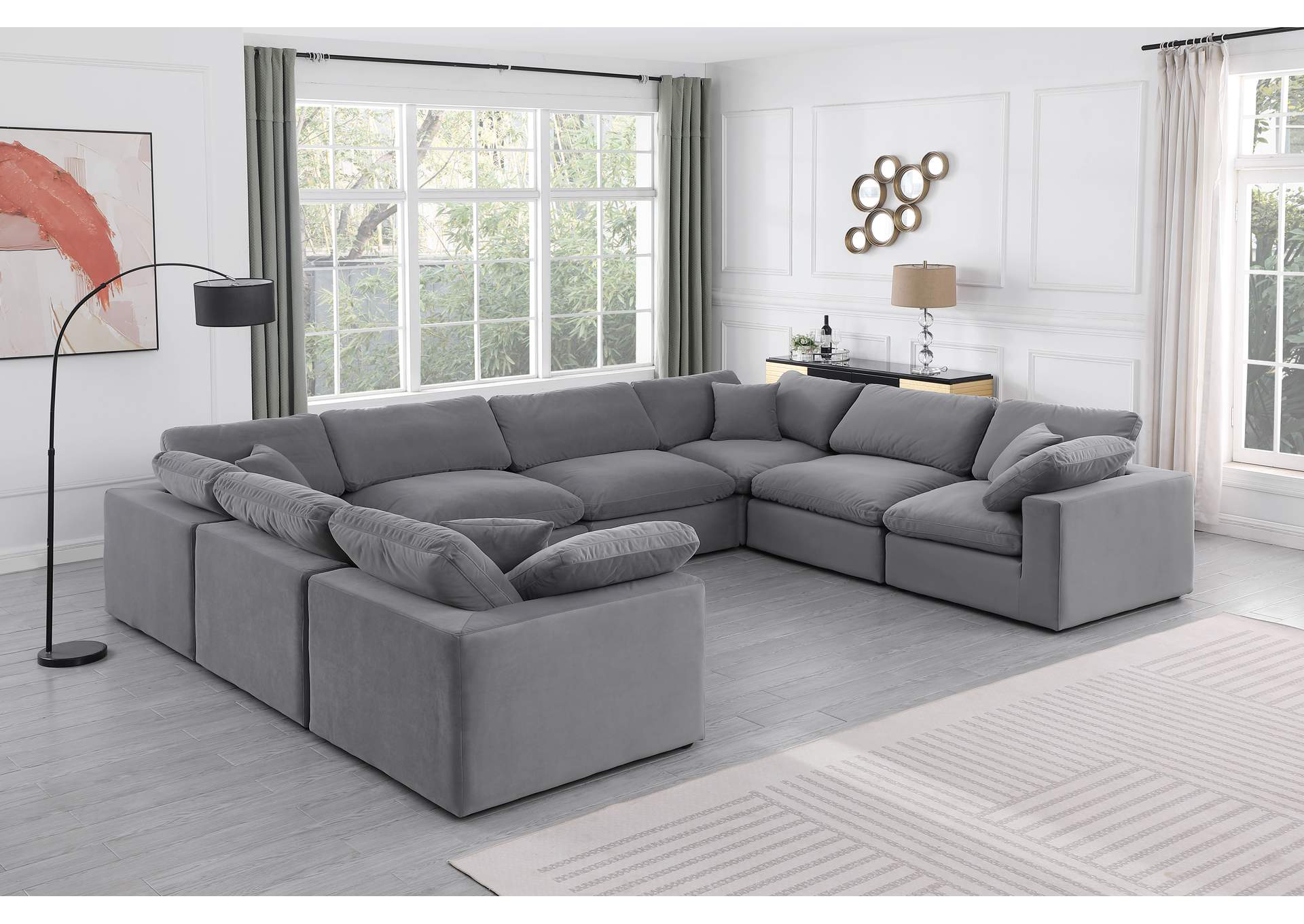 Comfy Grey Velvet Modular Sectional,Meridian Furniture