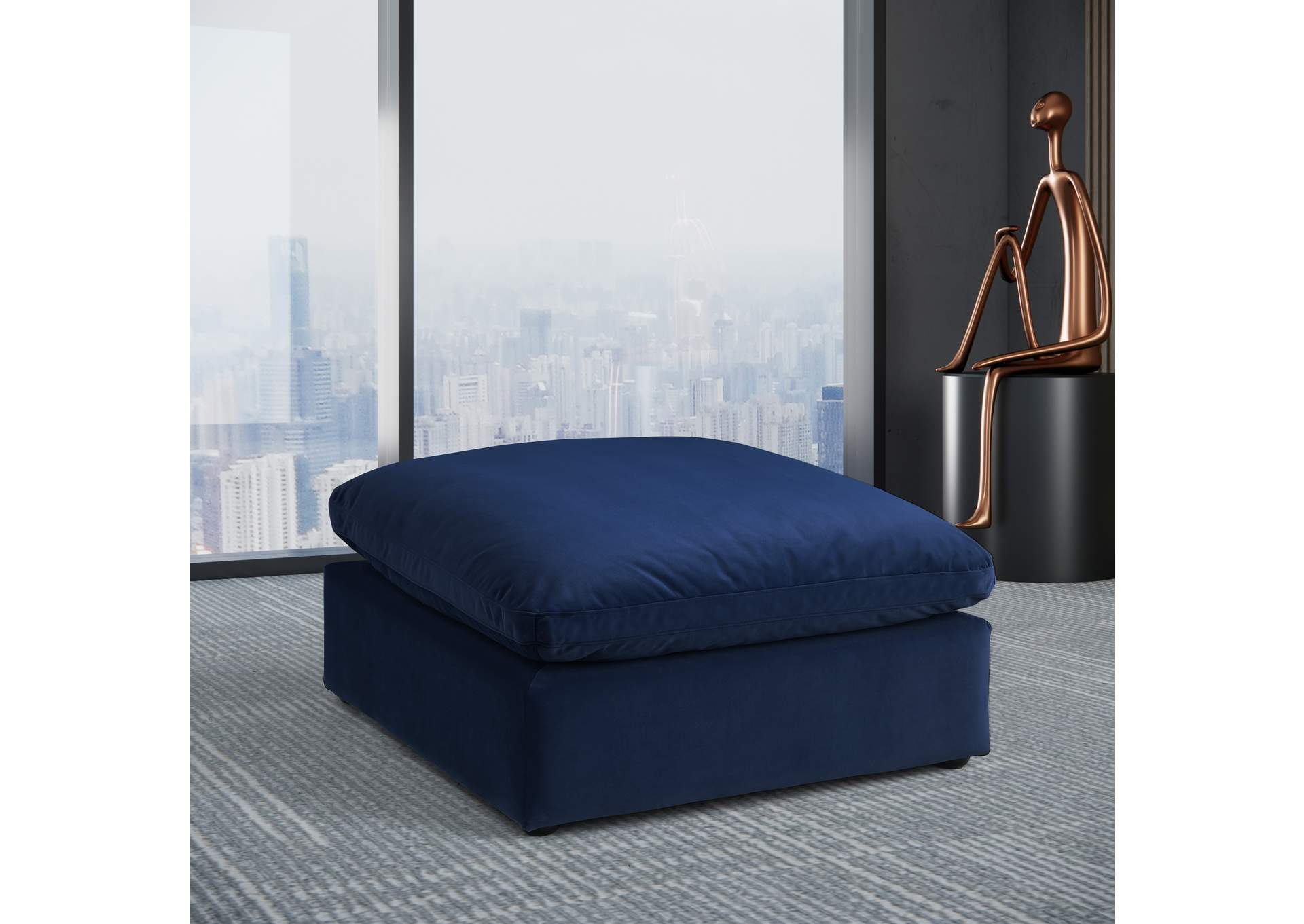Comfy Navy Velvet Modular Ottoman,Meridian Furniture