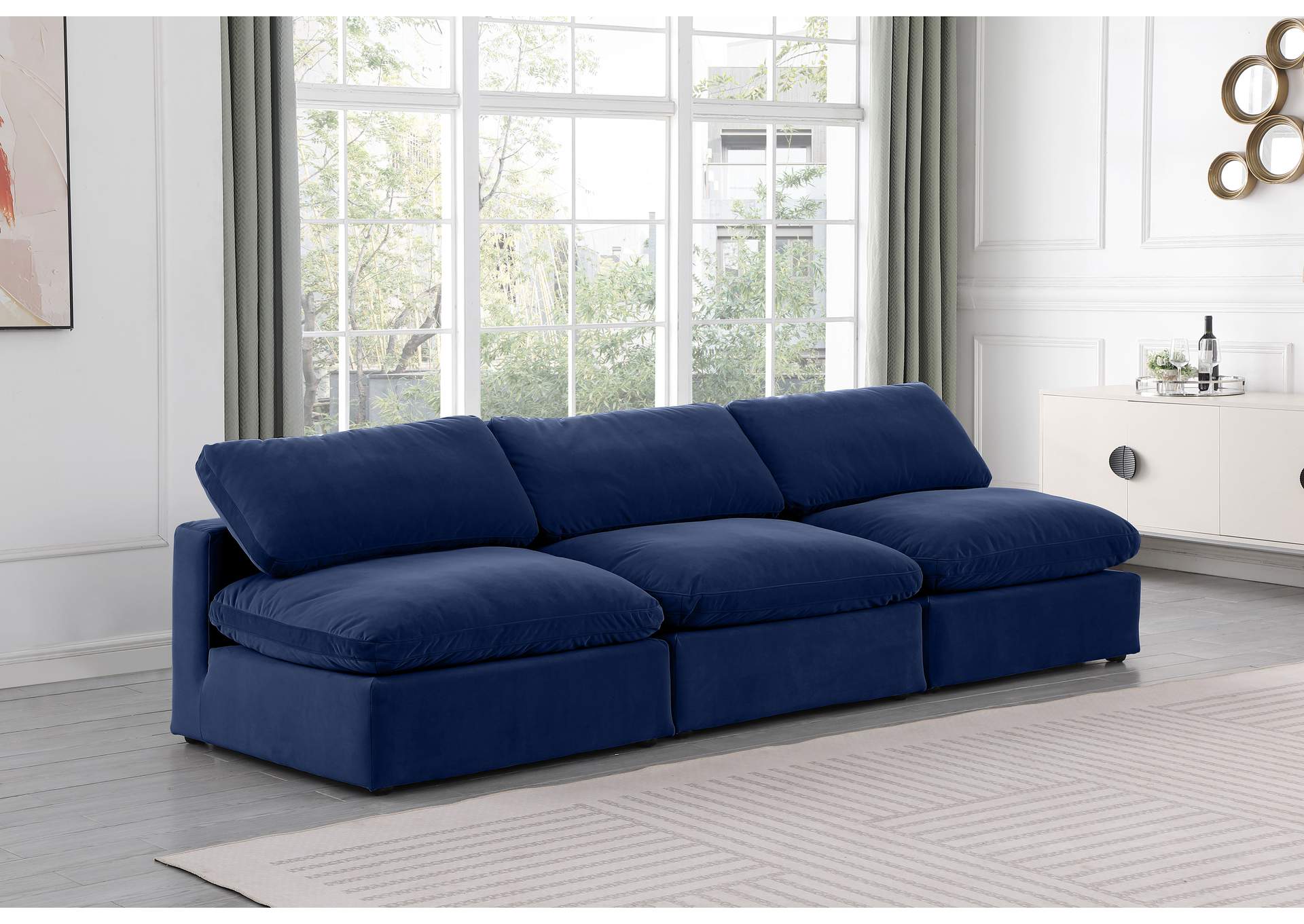 Comfy Navy Velvet Modular Sofa,Meridian Furniture