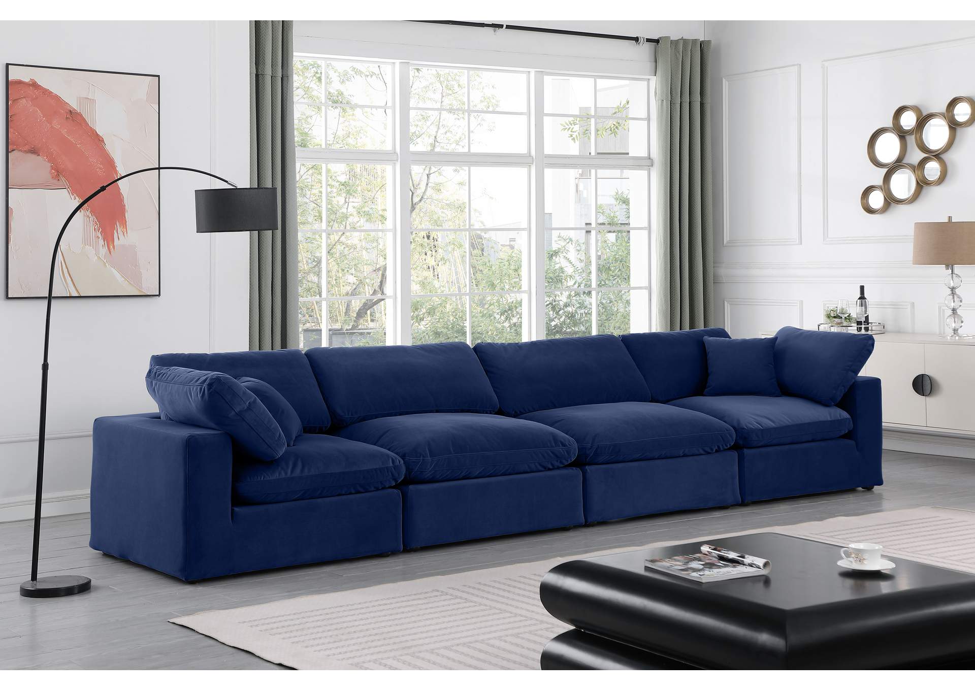 Comfy Navy Velvet Modular Sofa,Meridian Furniture