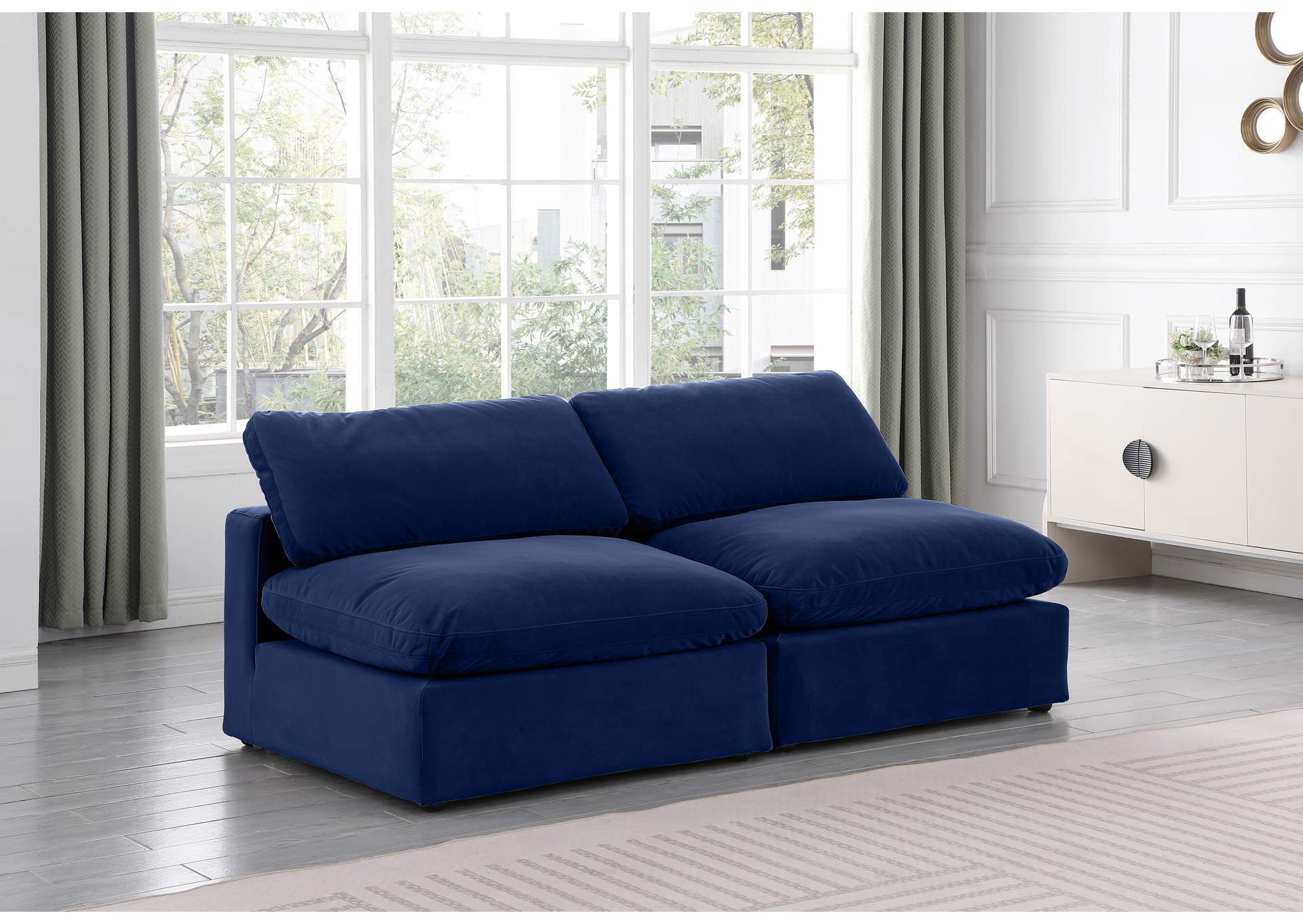 Comfy Navy Velvet Modular Sofa,Meridian Furniture