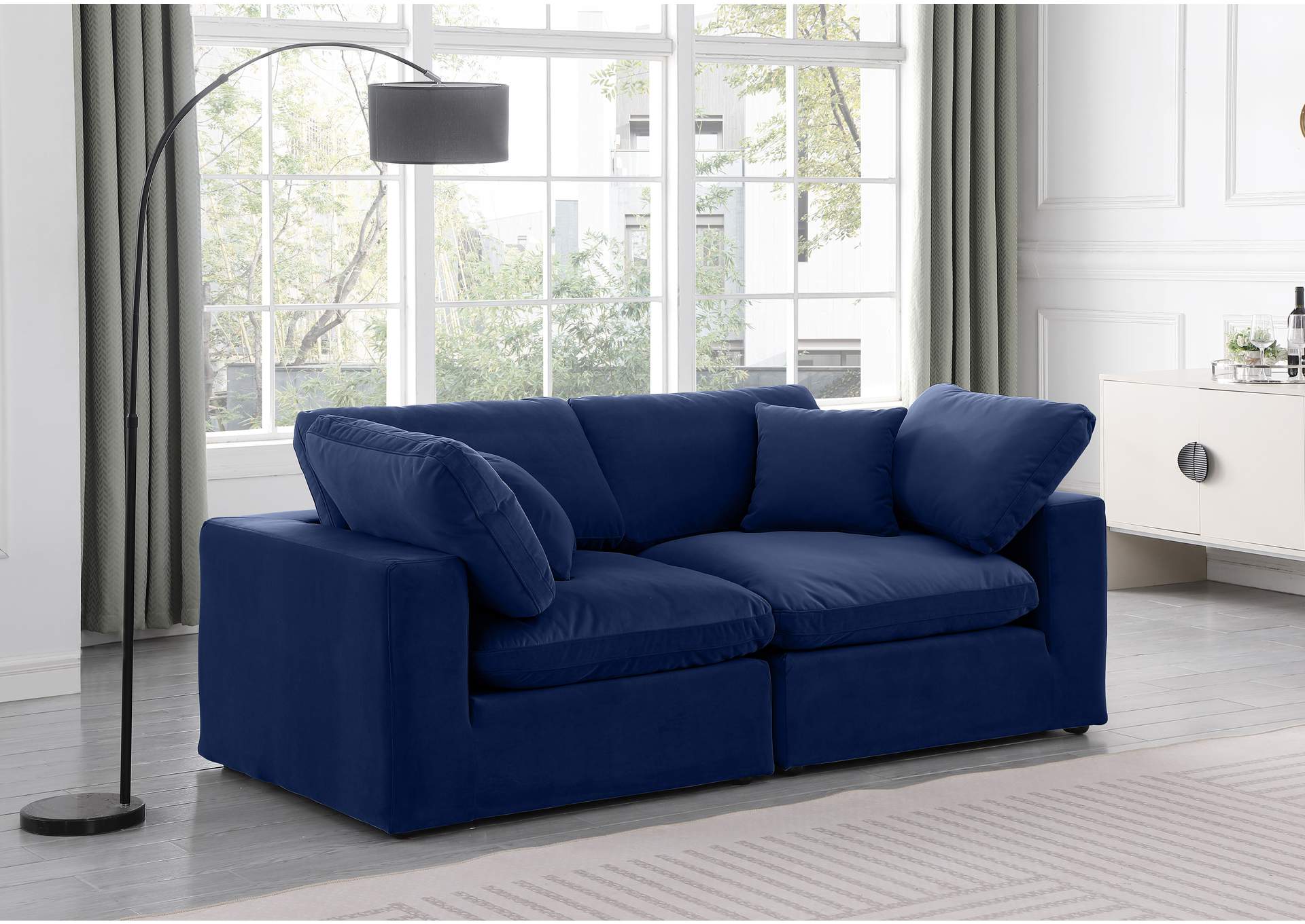 Comfy Navy Velvet Modular Sofa,Meridian Furniture