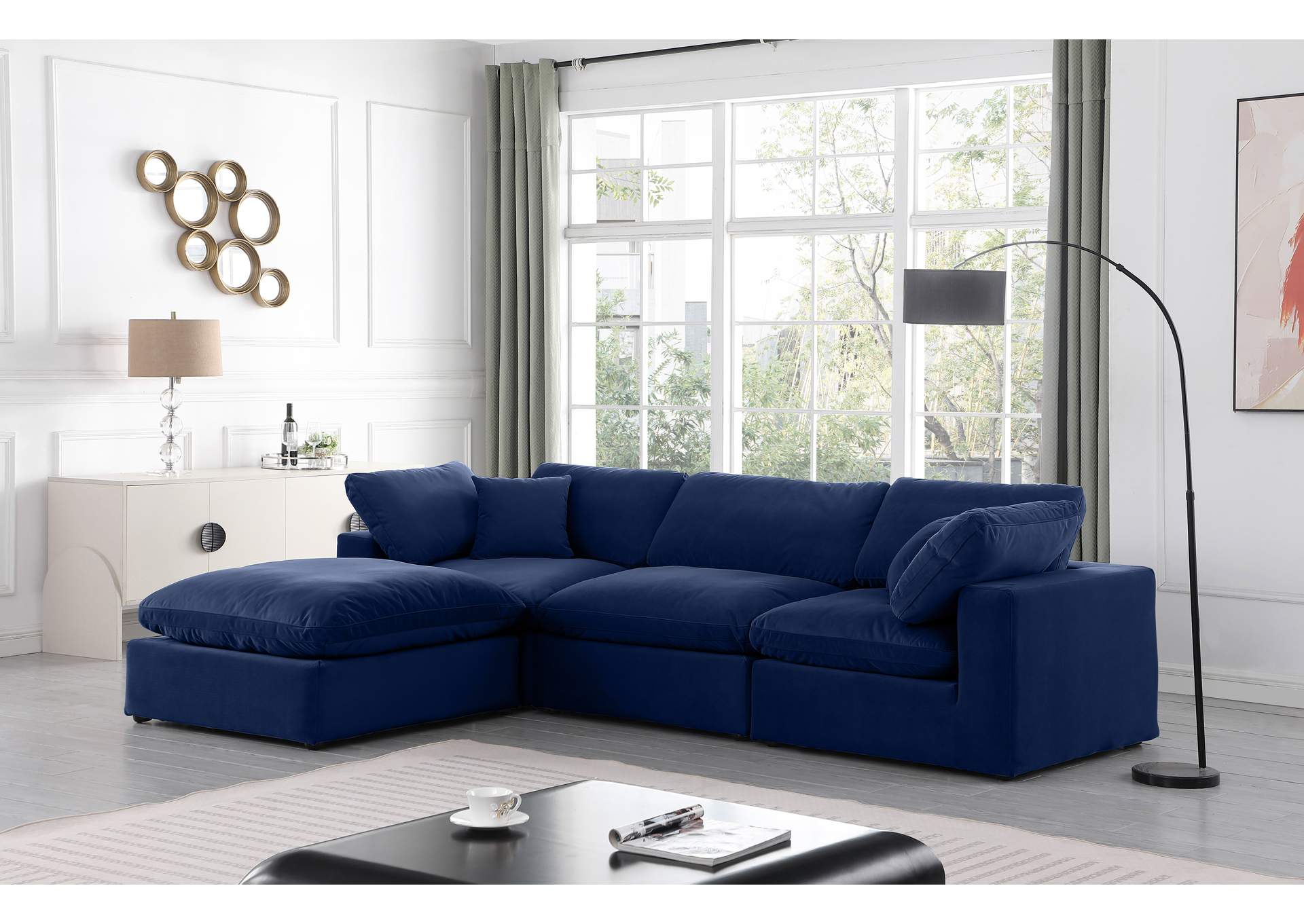 Comfy Navy Velvet Modular Sectional,Meridian Furniture