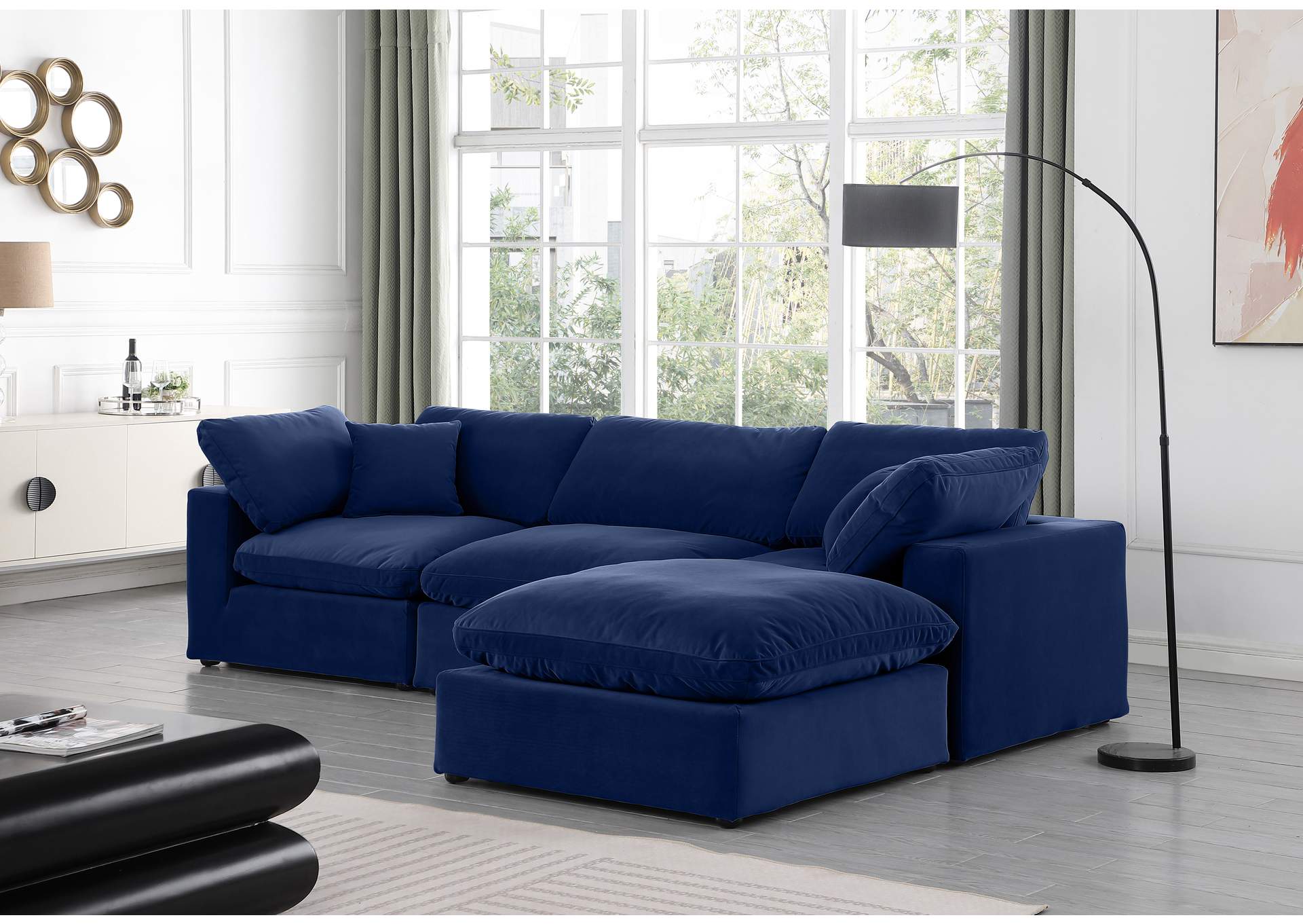 Comfy Navy Velvet Modular Sectional,Meridian Furniture