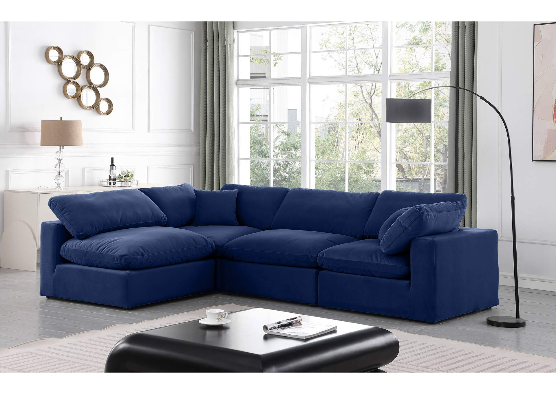 Comfy Navy Velvet Modular Sectional,Meridian Furniture