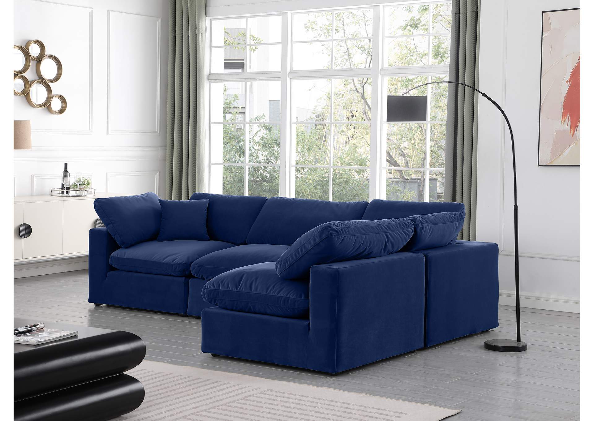 Comfy Navy Velvet Modular Sectional,Meridian Furniture