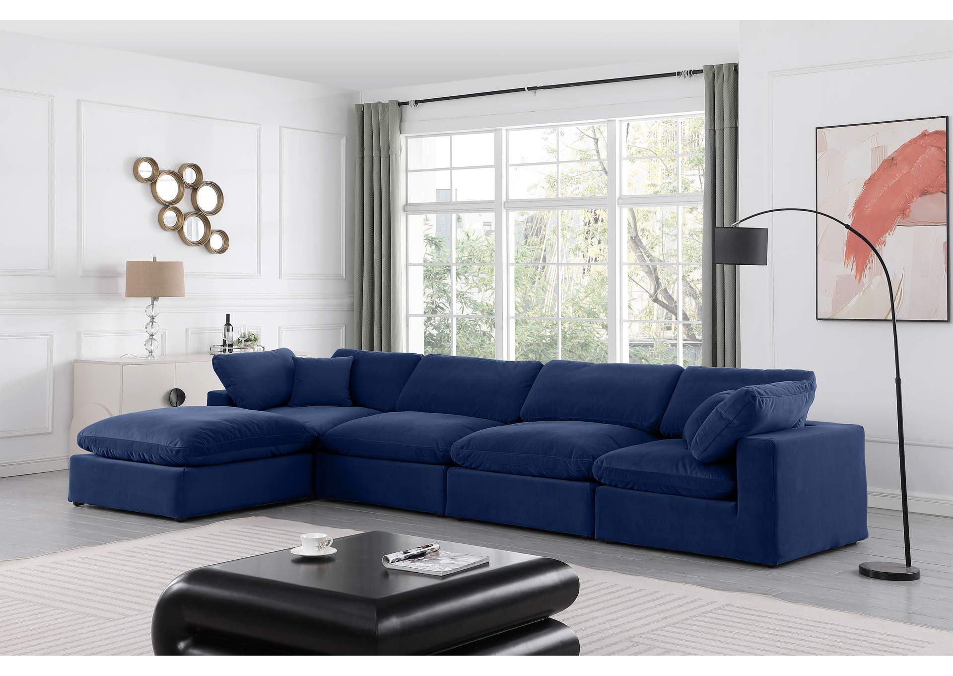 Comfy Navy Velvet Modular Sectional,Meridian Furniture