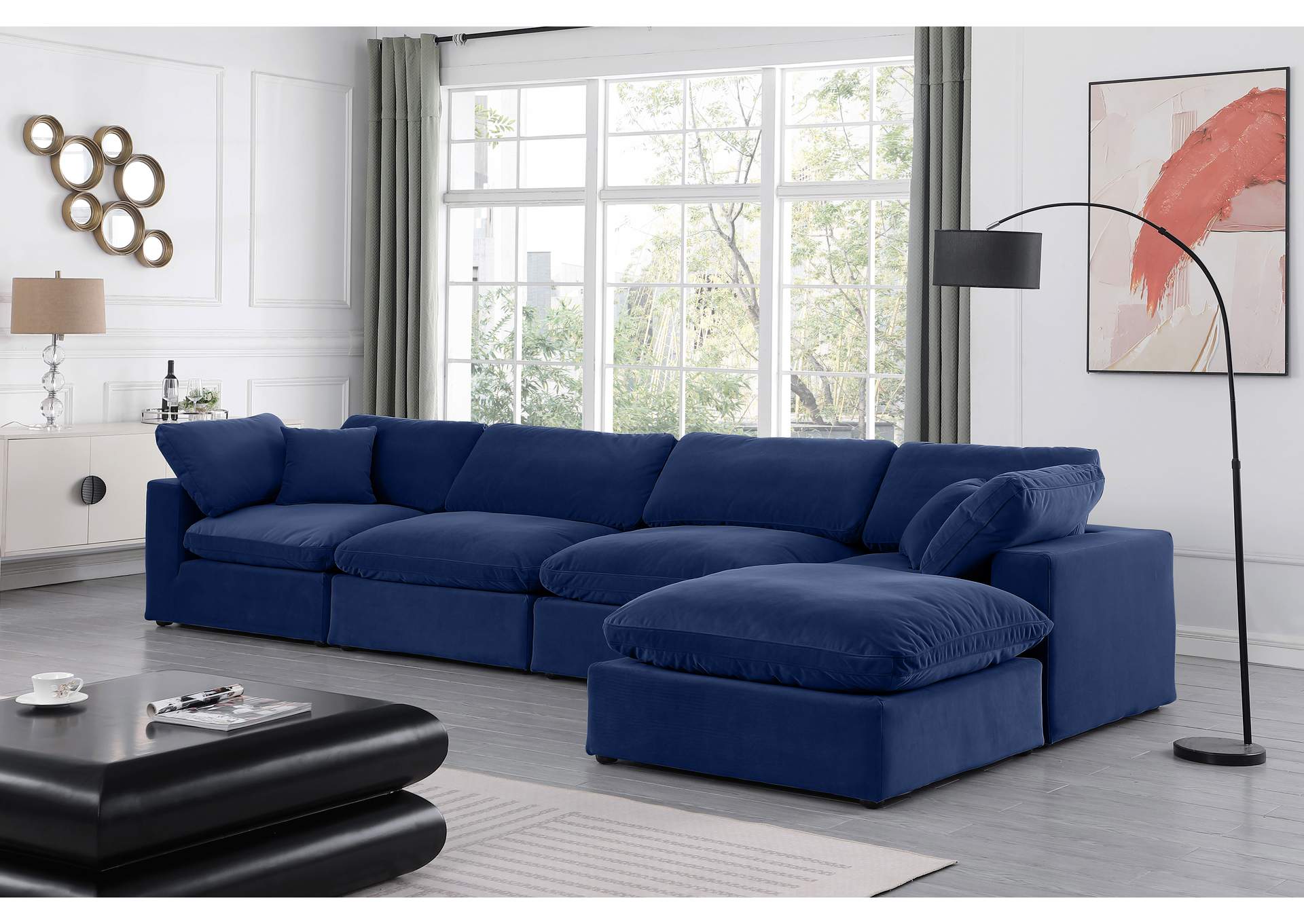 Comfy Navy Velvet Modular Sectional,Meridian Furniture