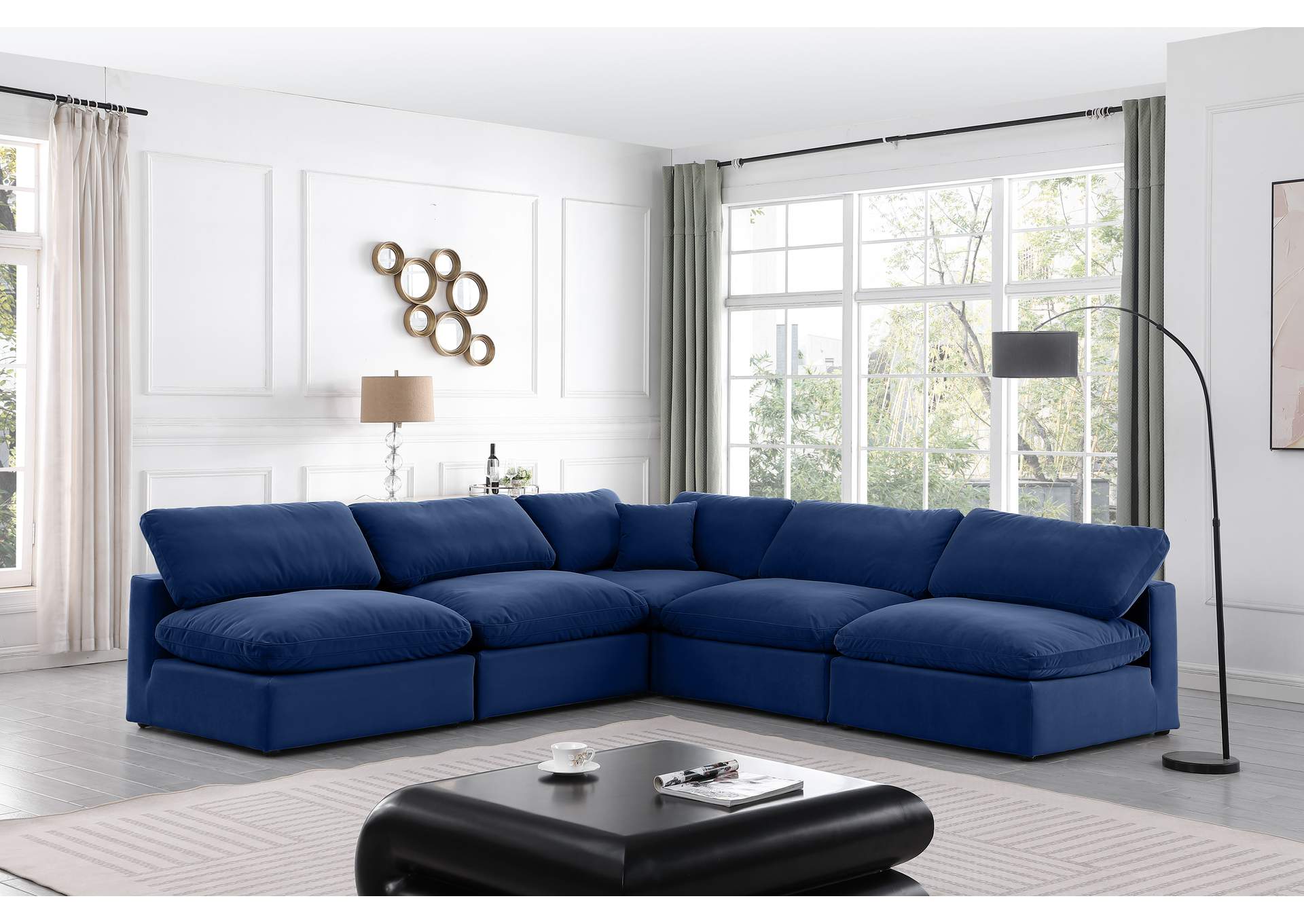 Comfy Navy Velvet Modular Sectional,Meridian Furniture